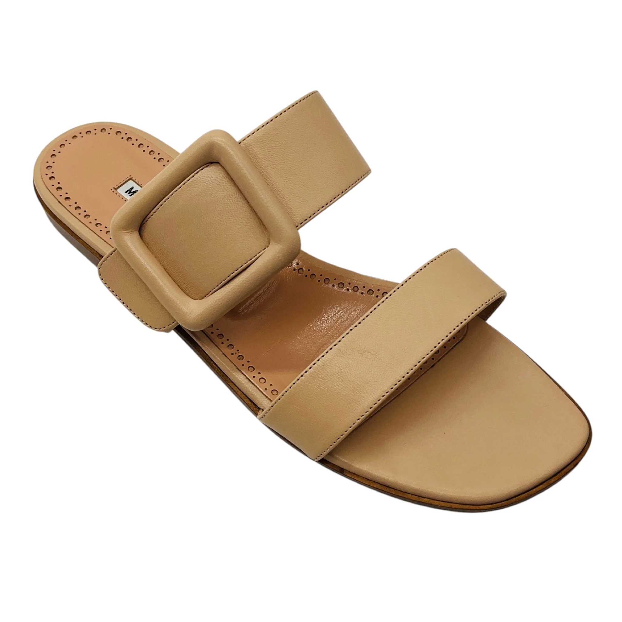 Manolo Blahnik Beige Tituba Buckled Flat Leather Sandals