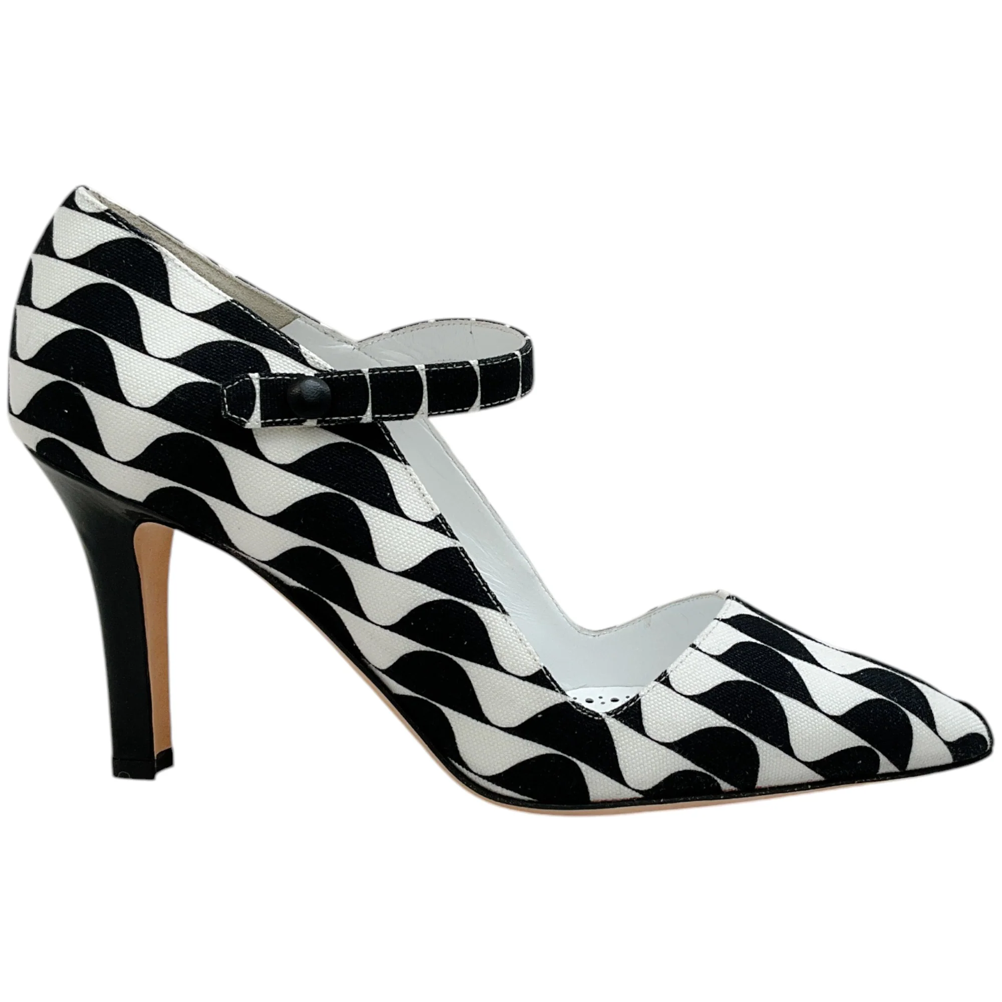 Manolo Blahnik Black / White Canvas Tarazona Pumps - Image 2