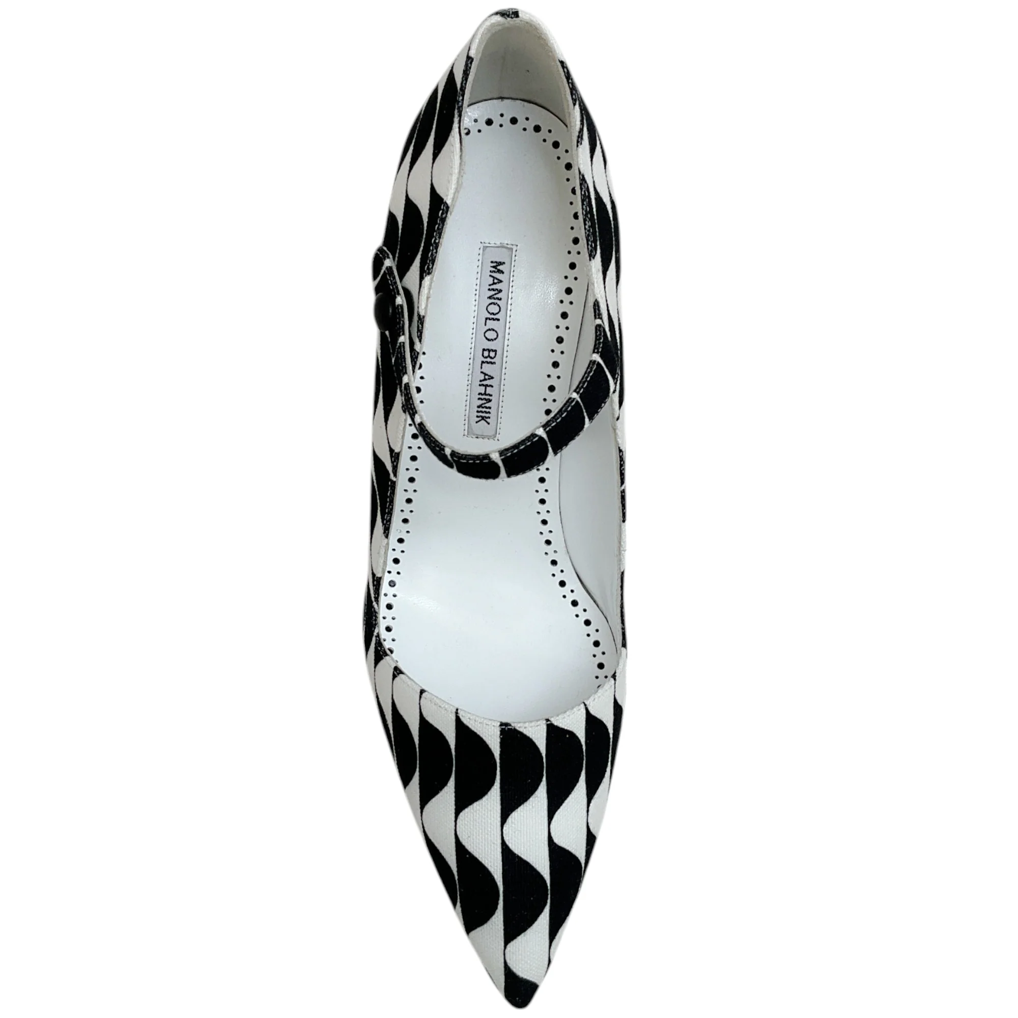 Manolo Blahnik Black / White Canvas Tarazona Pumps - Image 4