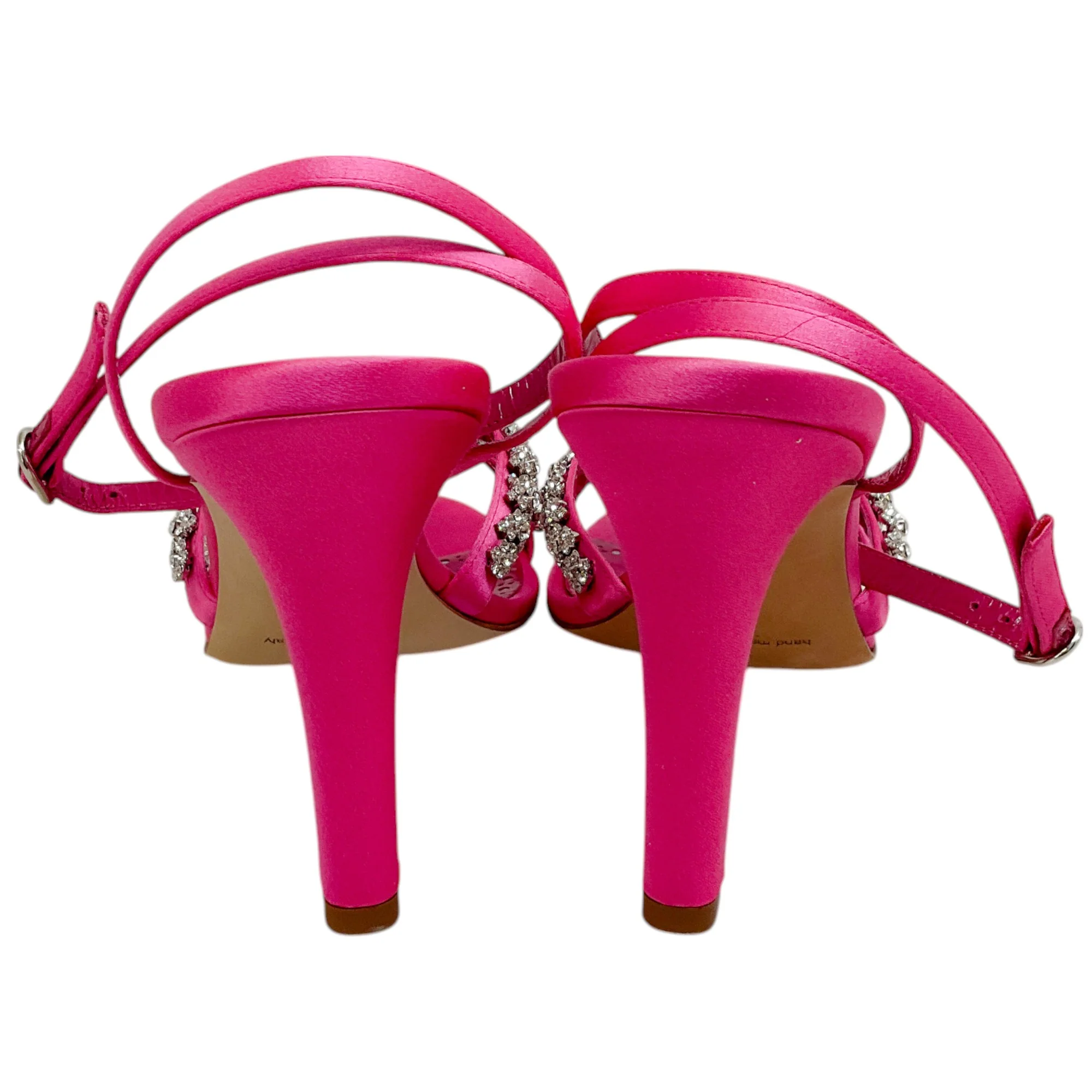 Manolo Blahnik Bright Pink Satin Crystal Embellished Vedada Sandals - Image 5
