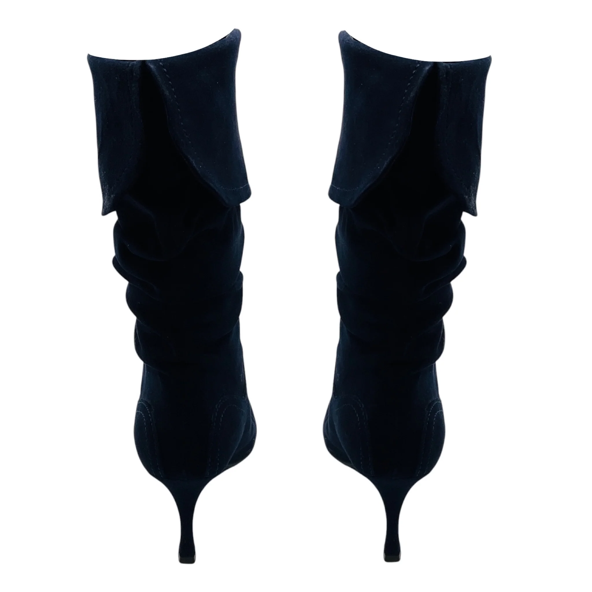 Manolo Blahnik Navy Blue Suede Slouch Boots - Image 6