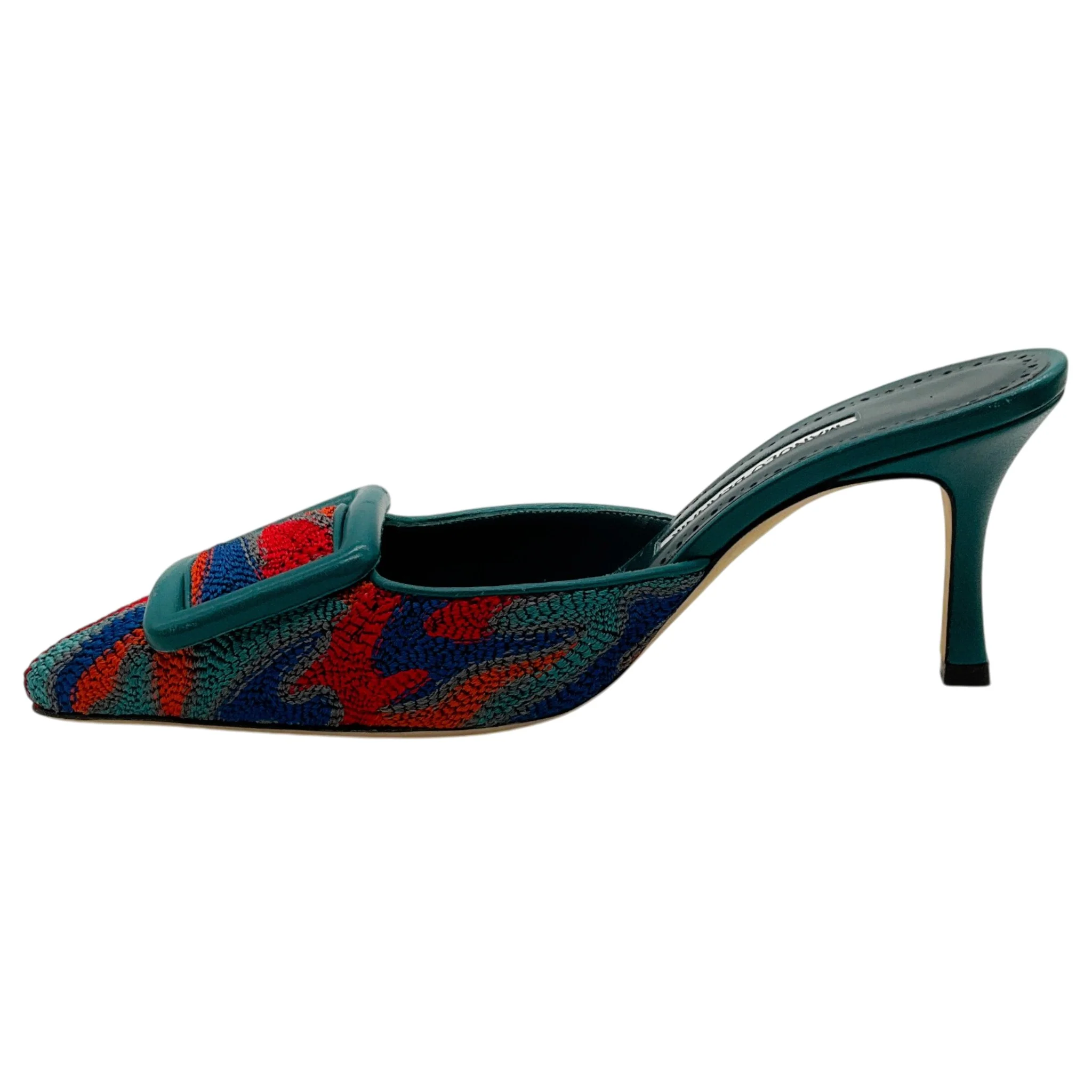 Manolo Blahnik Teal / Red Maysale Mules - Image 3