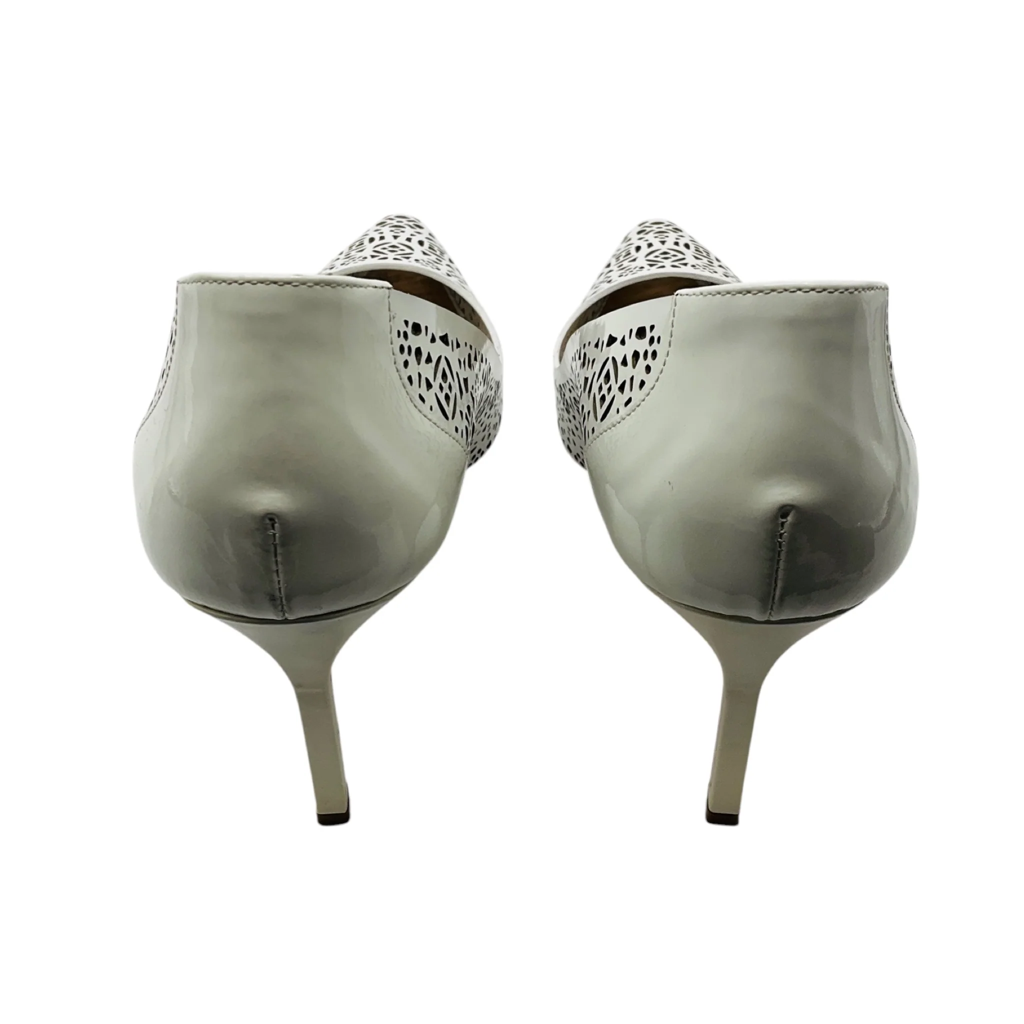 Manolo Blahnik White BB Laser Cut Patent Leather Pumps - Image 5