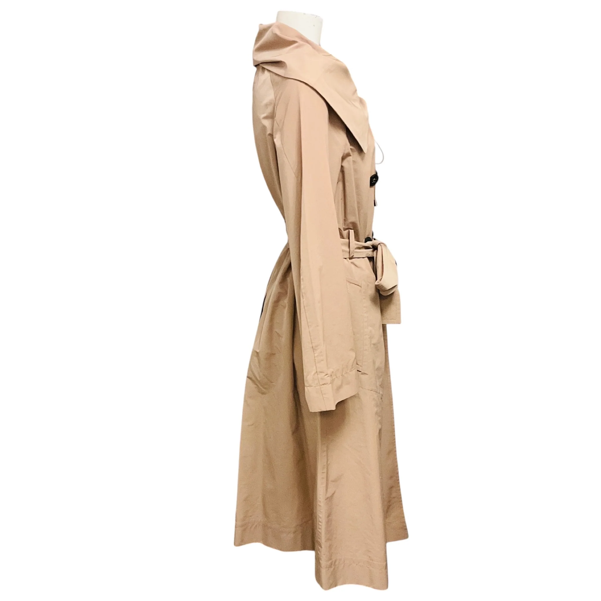 Mantu Beige Double Breasted Taffeta Trench Coat with Belt - Image 2