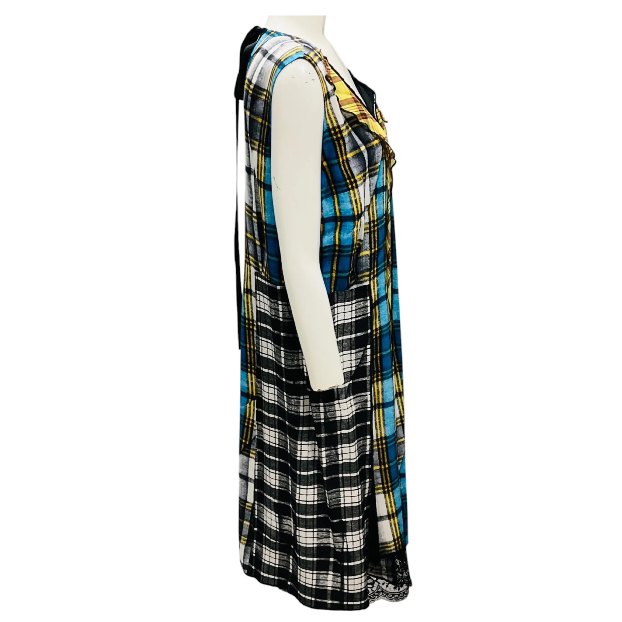 Marc Jacobs Blue Multi Plaid Patchwork Silk Dress - Image 2