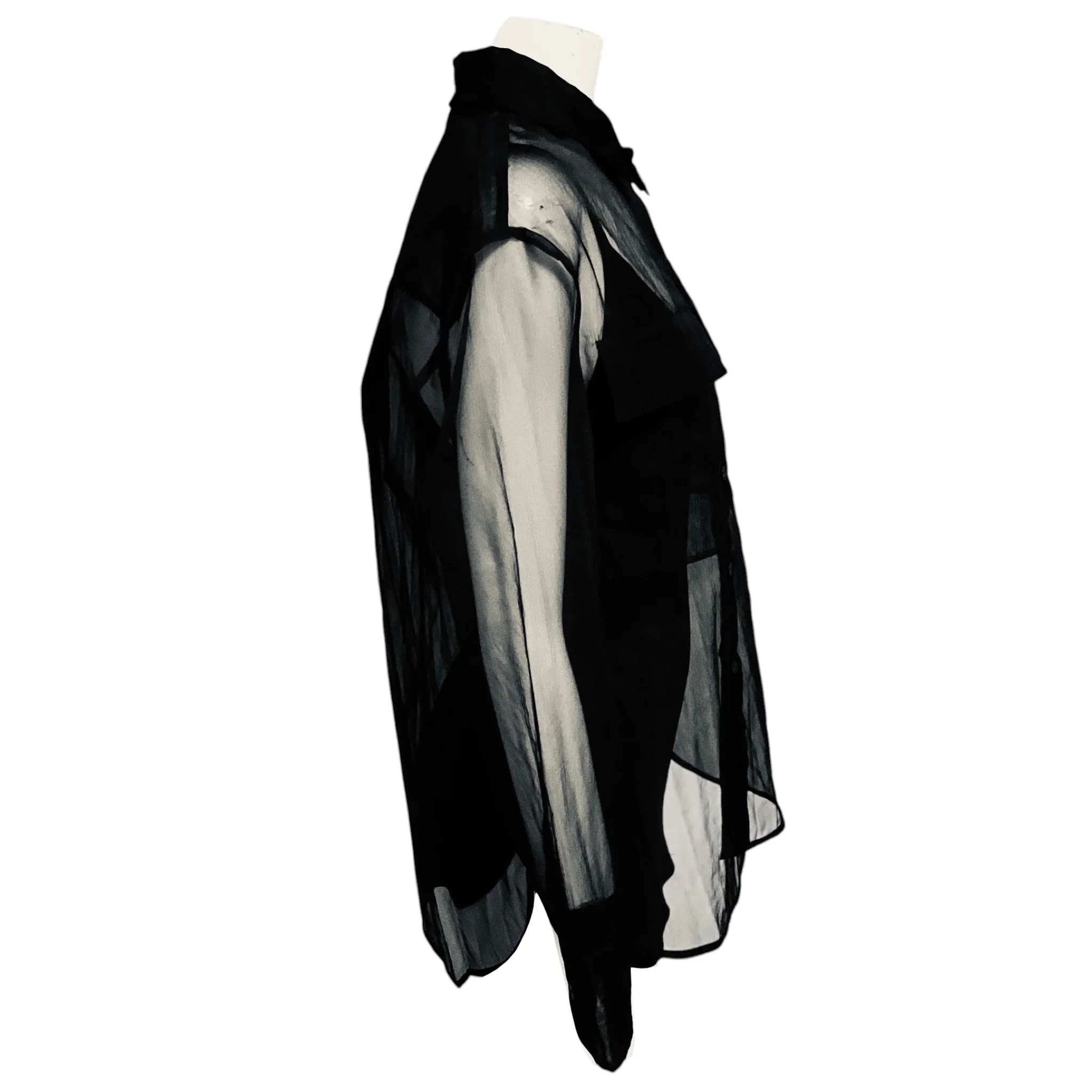 Maria Cher Black Sheer Long Sleeved Button Front Kay Shirt / Blouse - Image 2