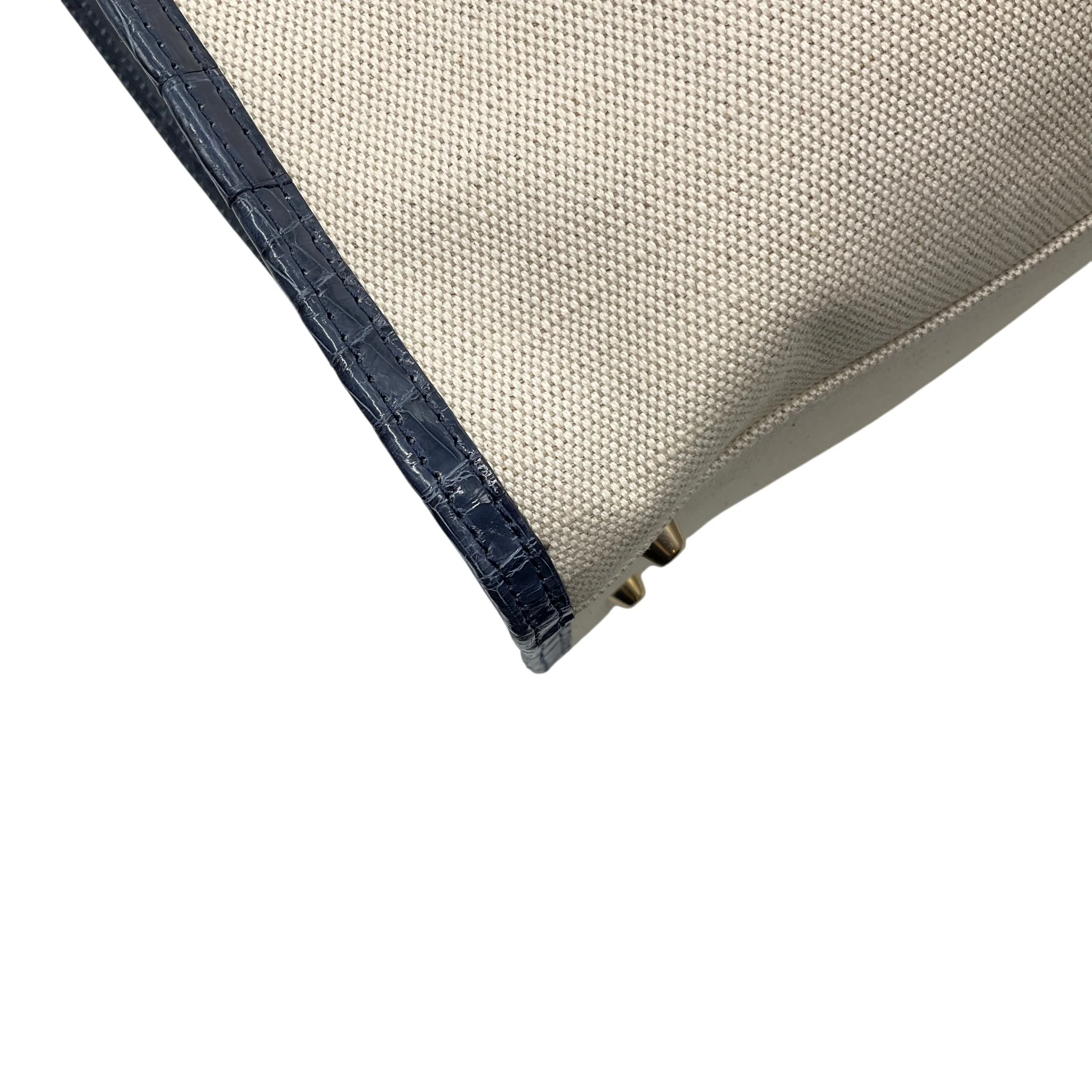 Maria Oliver Beige / Navy Blue Linen and Crocodile Martina Tote Bag - Image 10