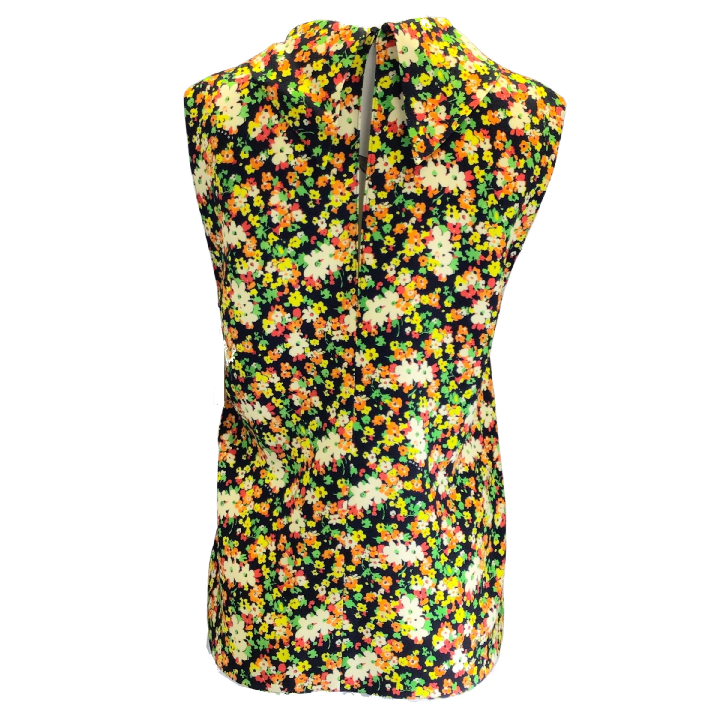 Marni Black Multi Lovers Prairie Sable Floral Printed Sleeveless Cowl Neck Crepe Blouse - Image 3