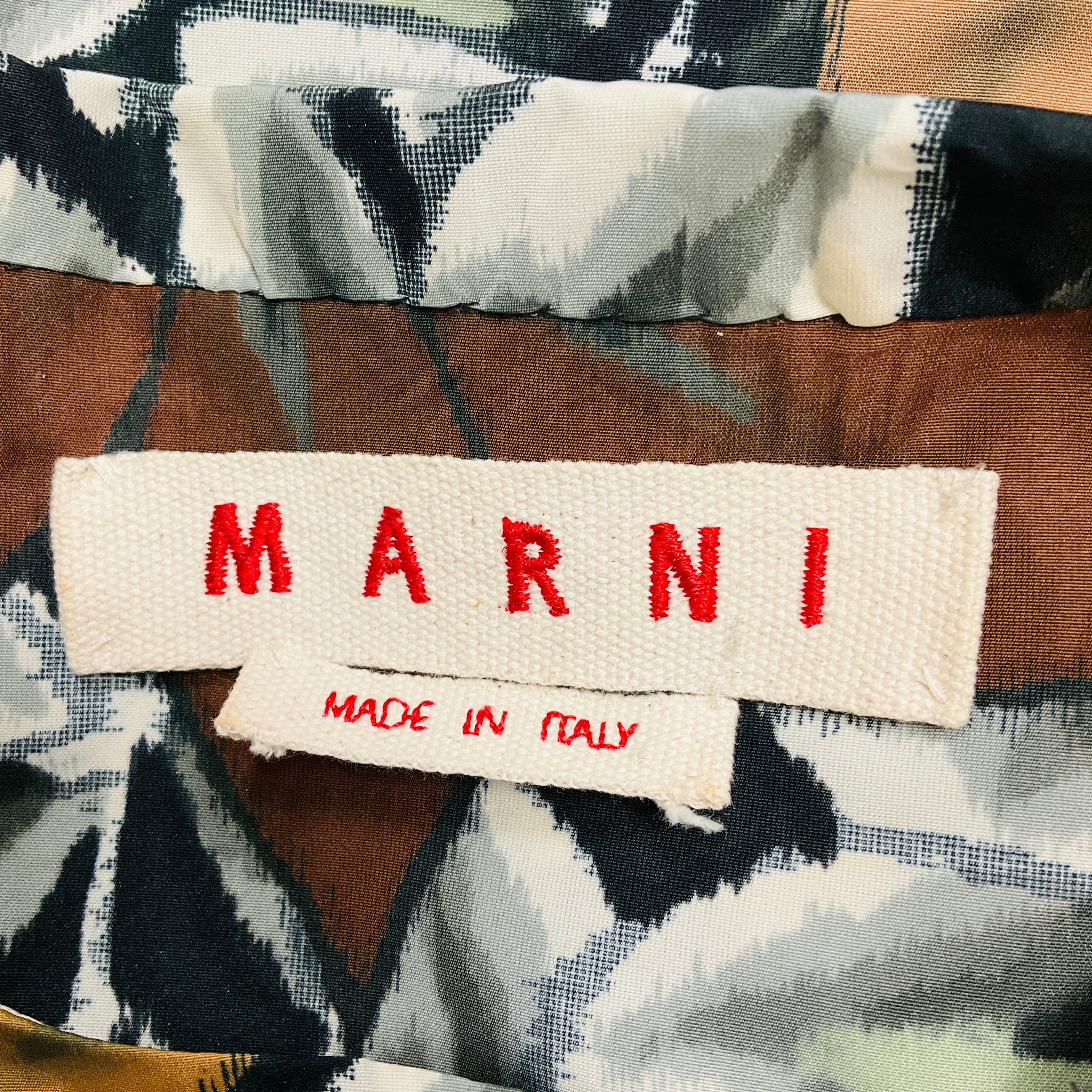 Marni Green / Brown Tie-Neck Leaf Print Sleeveless Top - Image 4