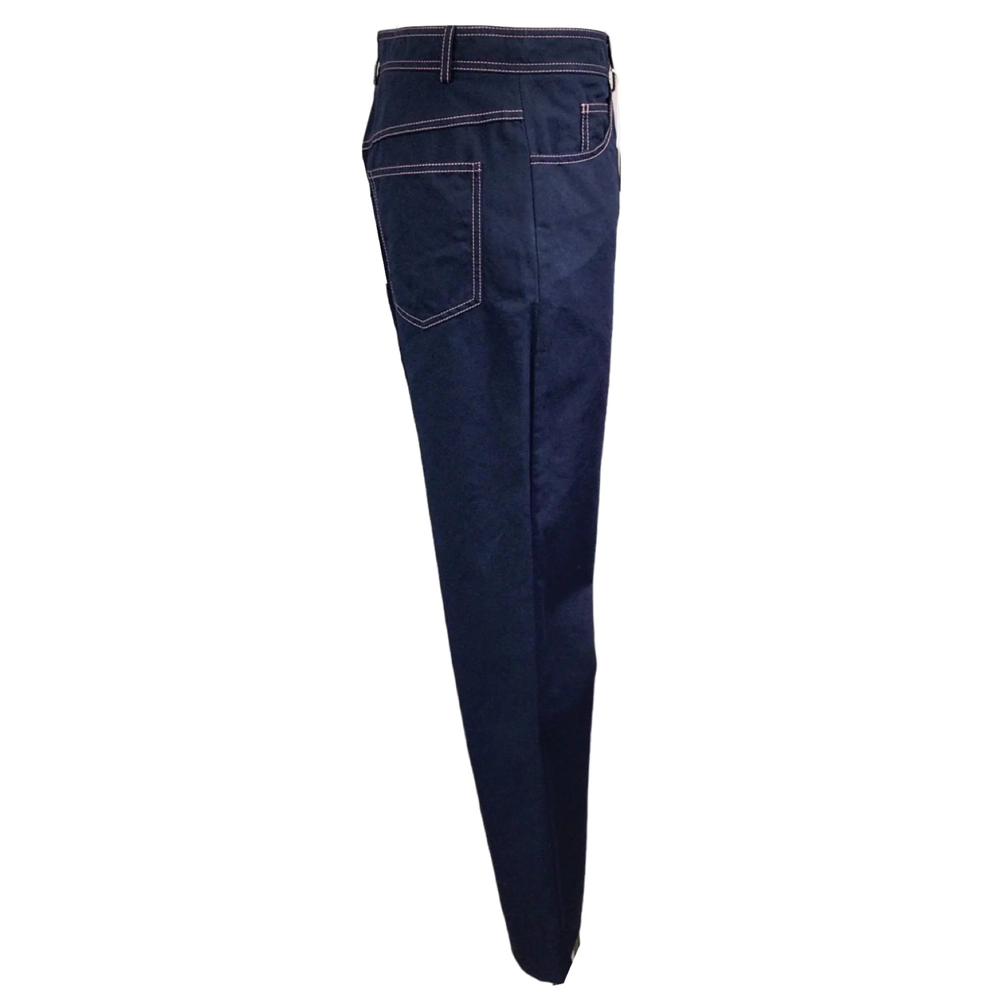 Marni Navy Blue Cotton Linen Trousers in Ultramarine - Image 2