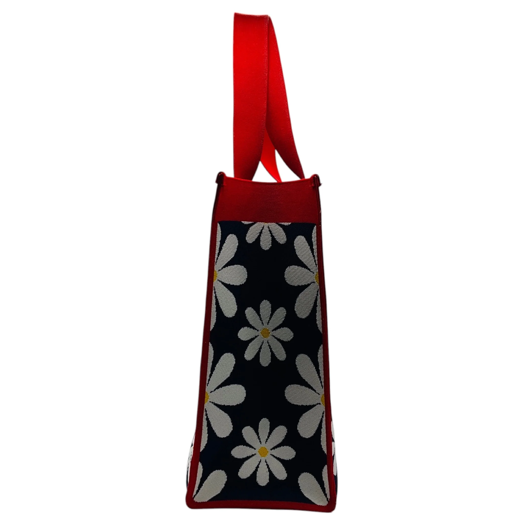 Marni Navy Blue / White / Yellow / Red Logo Floral Daisy Knit Fabric Tote Bag - Image 2