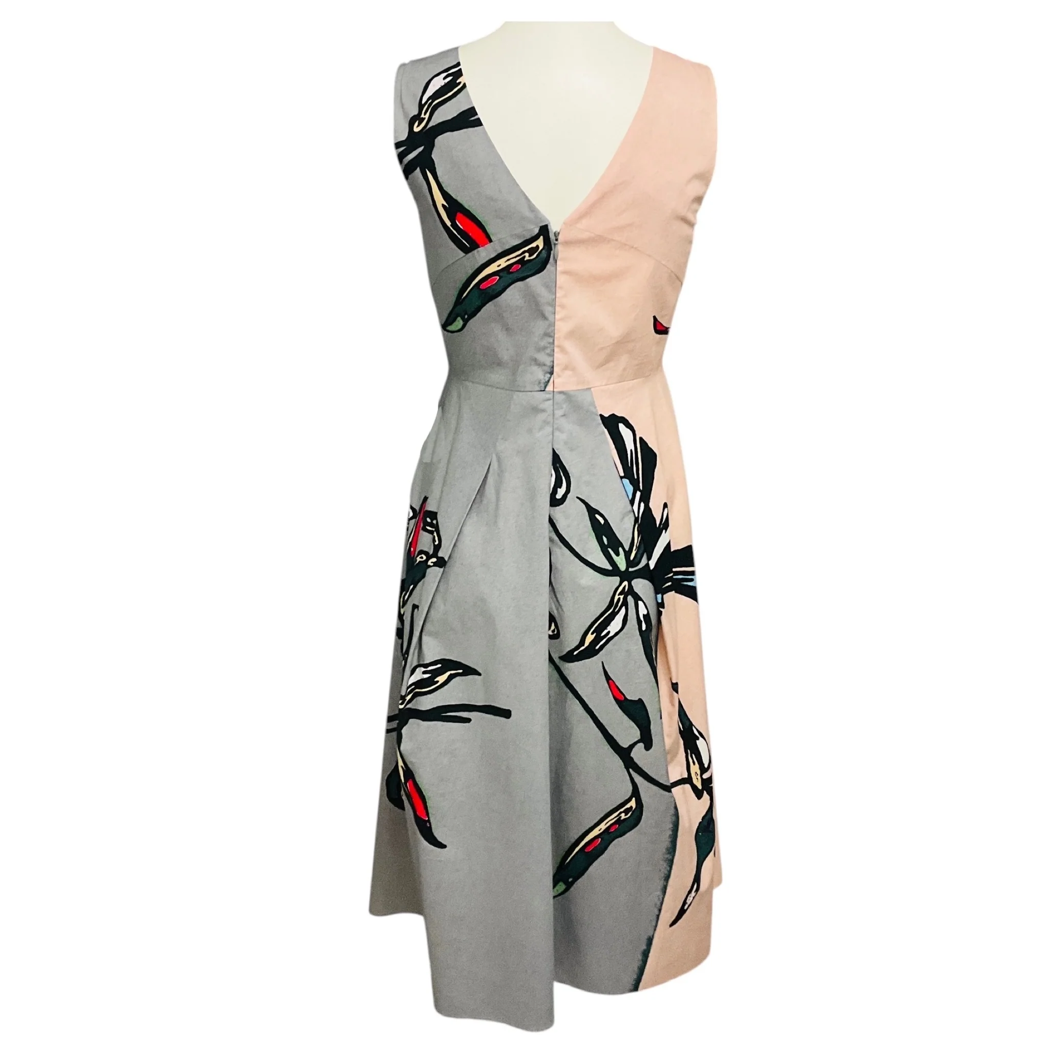 Marni Pink / Grey Multi Leaf Print Sleeveless Midi Dress - Image 3