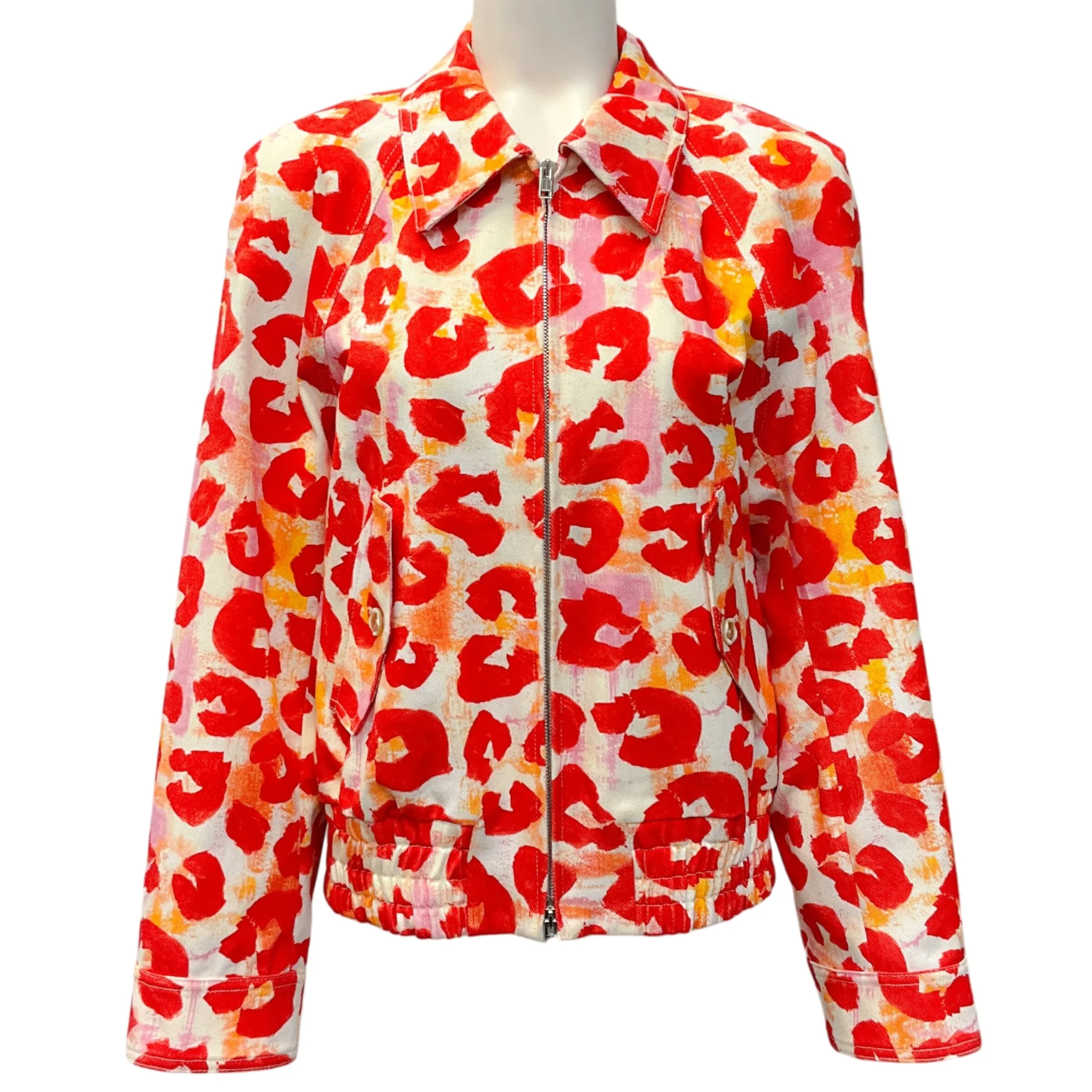 Marni Red Leopard Denim Zip Jacket