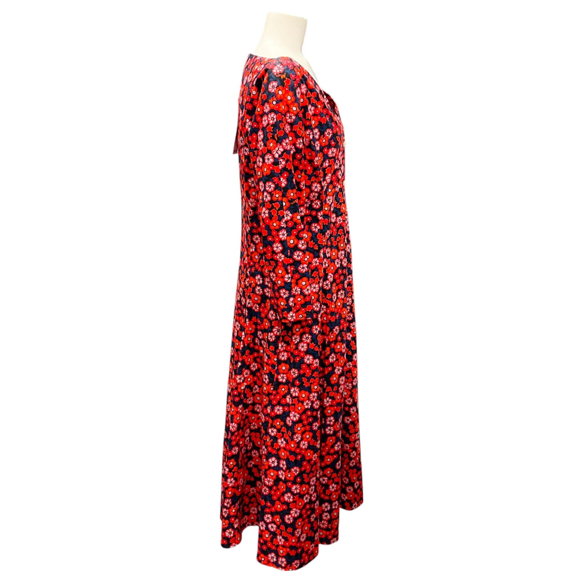 Marni Red / Navy 2021 Floral Print Midi Shirt Dress - Image 2
