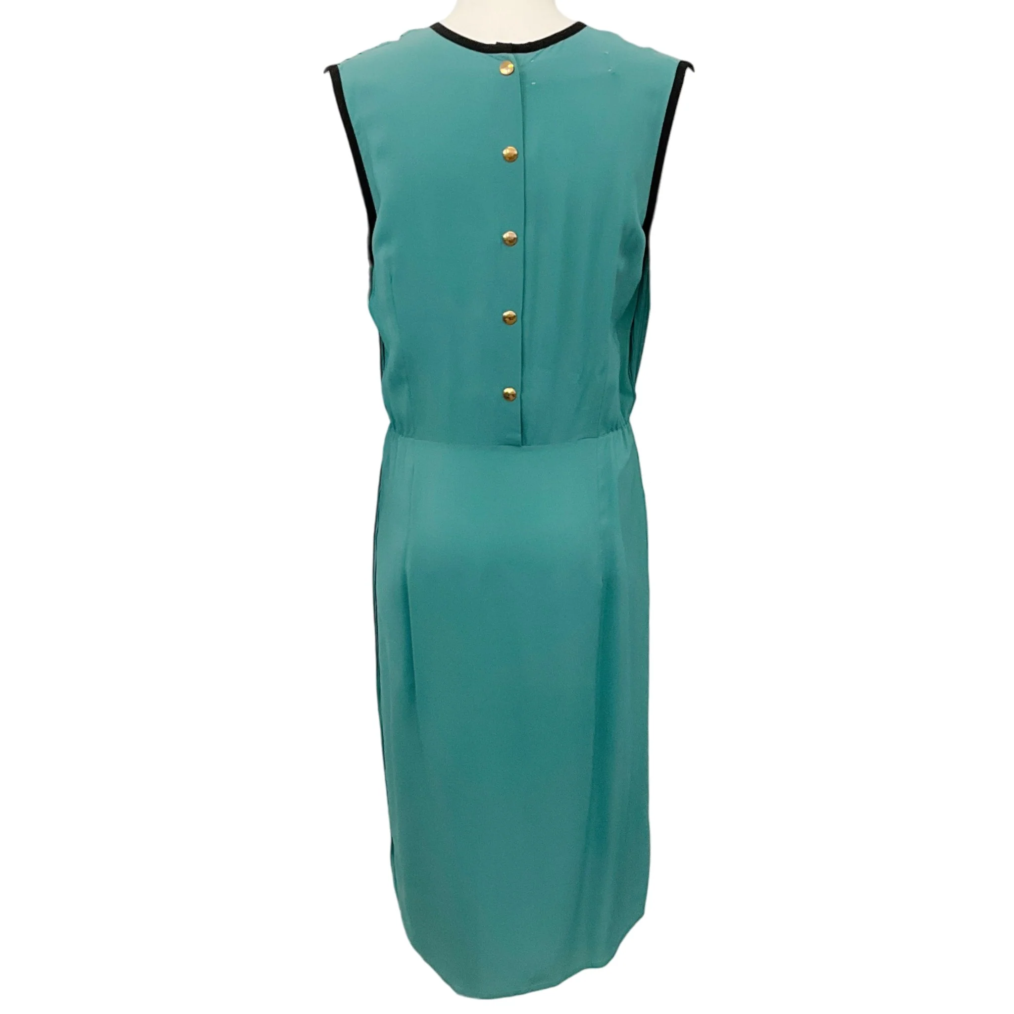 Marni Teal Silk Sleeveless Pleated Front Dress with Black Trim - Image 3