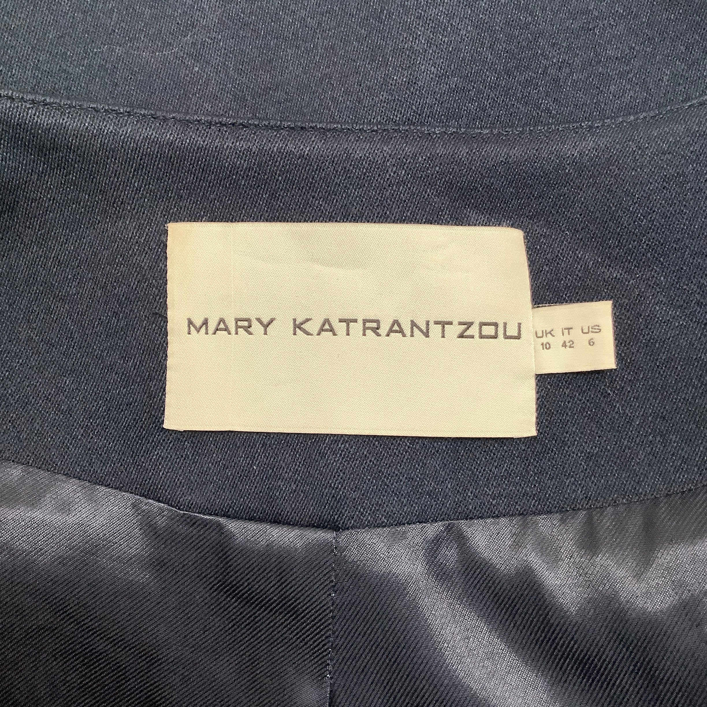 Mary Katrantzou Navy Blue Wool Collarless Coat With Multi Print - Image 4