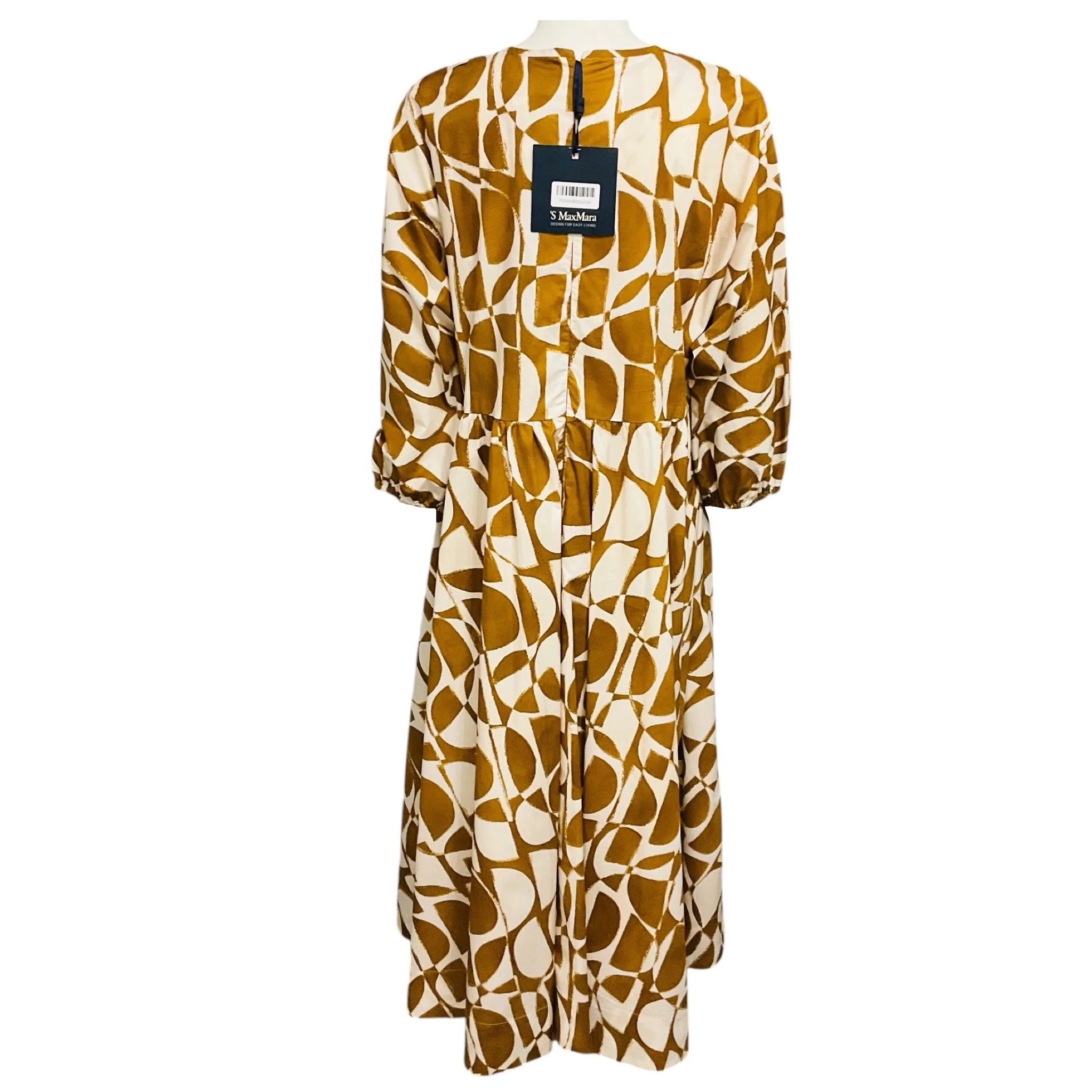 Max Mara S Collection Tan / White Half Moon Abstract Print Adatti Cotton Poplin Midi Dress - Image 3