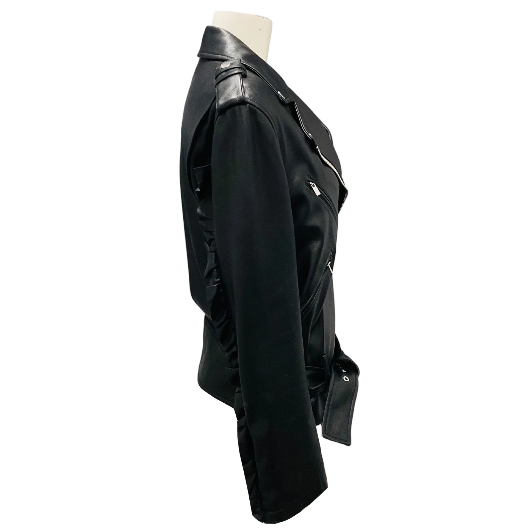 Michael Kors Collection Black Lamb Leather Moto Zip Jacket - Image 2