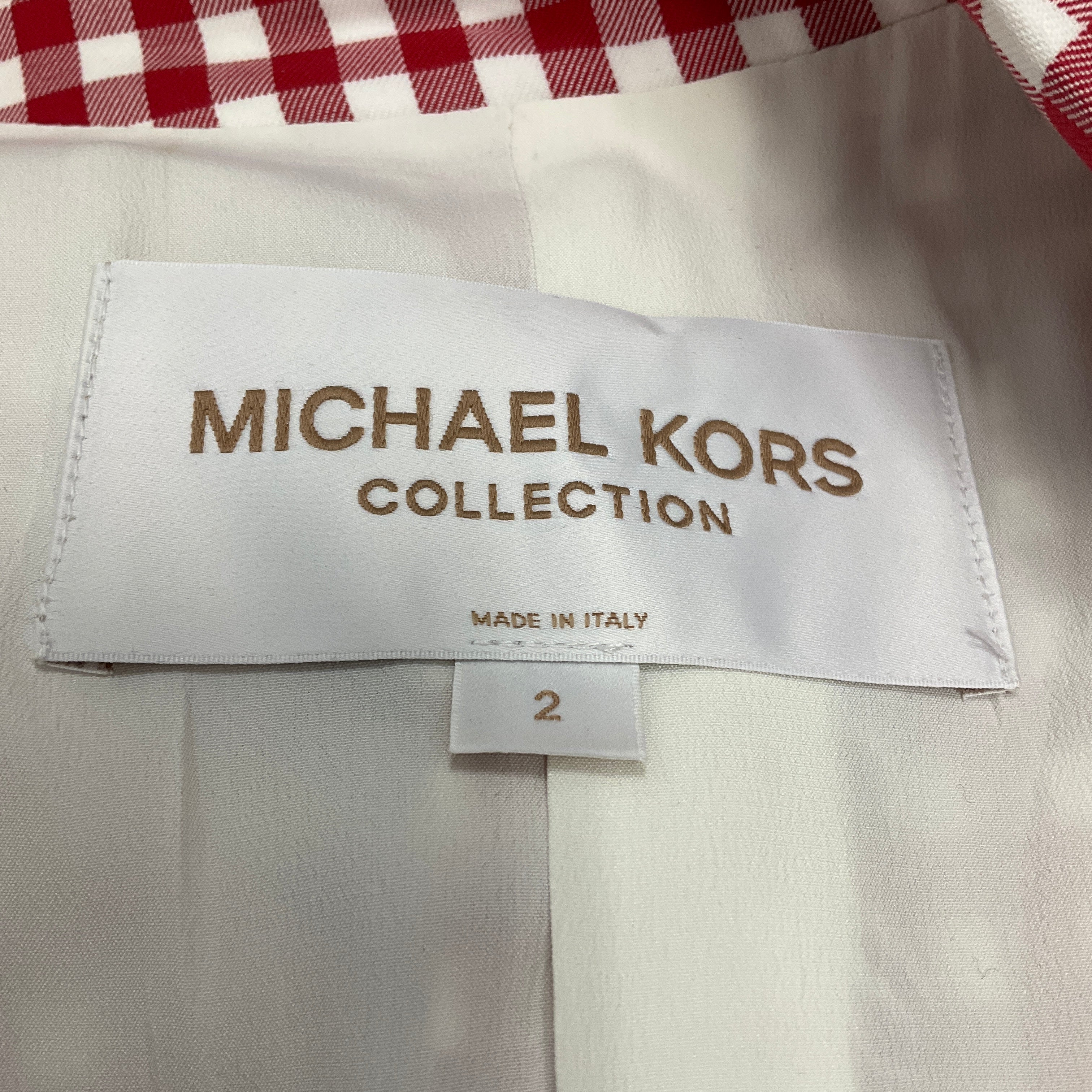 Michael Kors Collection Crimson / Optic White Gingham Check Blazer - Image 4