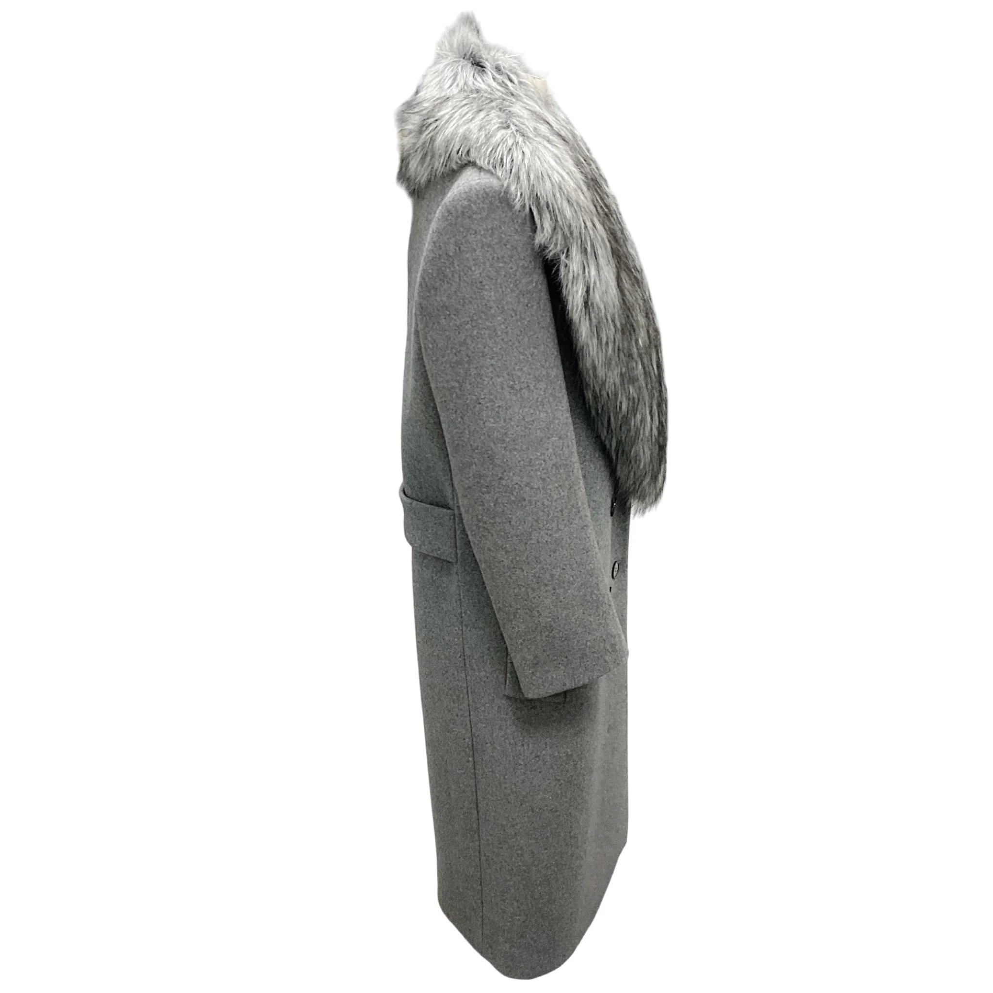 Michael Kors Collection Grey Banker Melange Wool Melton and Faux Fur Double Breasted Coat - Image 2