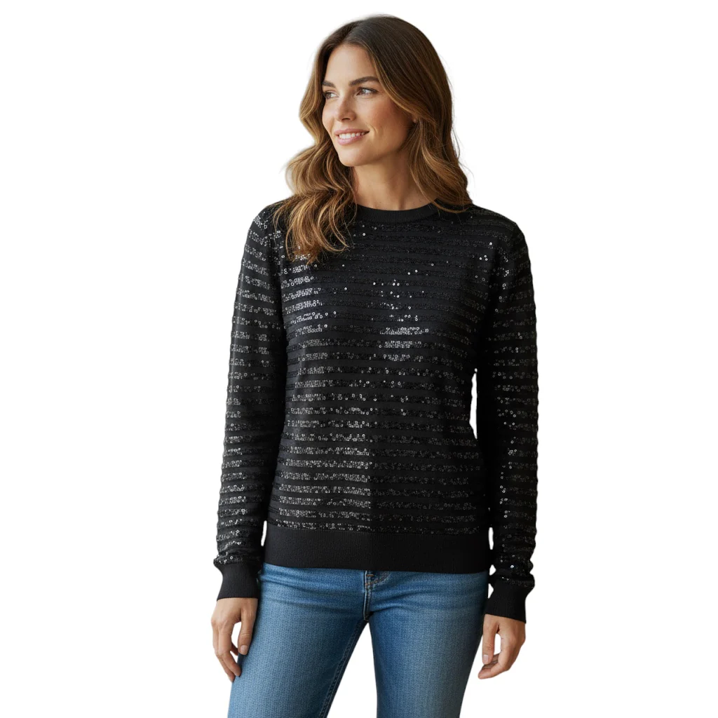 Michael Kors Collection Midnight Striped Sequined Merino Wool Sweater - Image 6