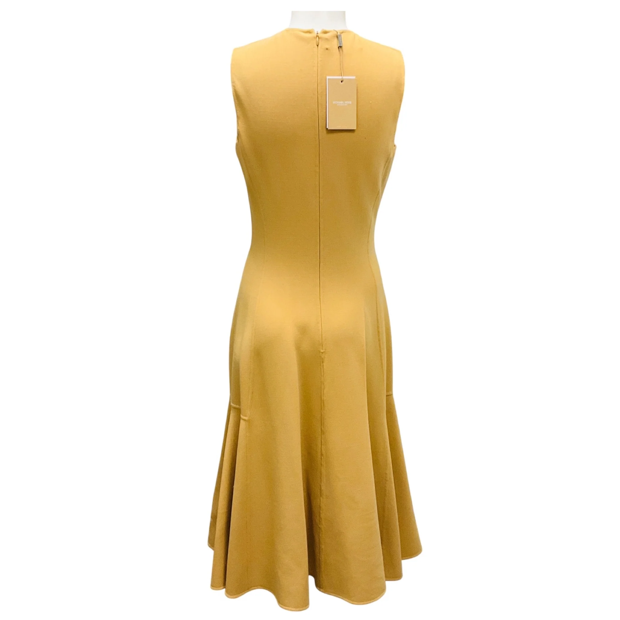 Michael Kors Collection Wheat Sleeveless Flared Wool Midi Dress - Image 3