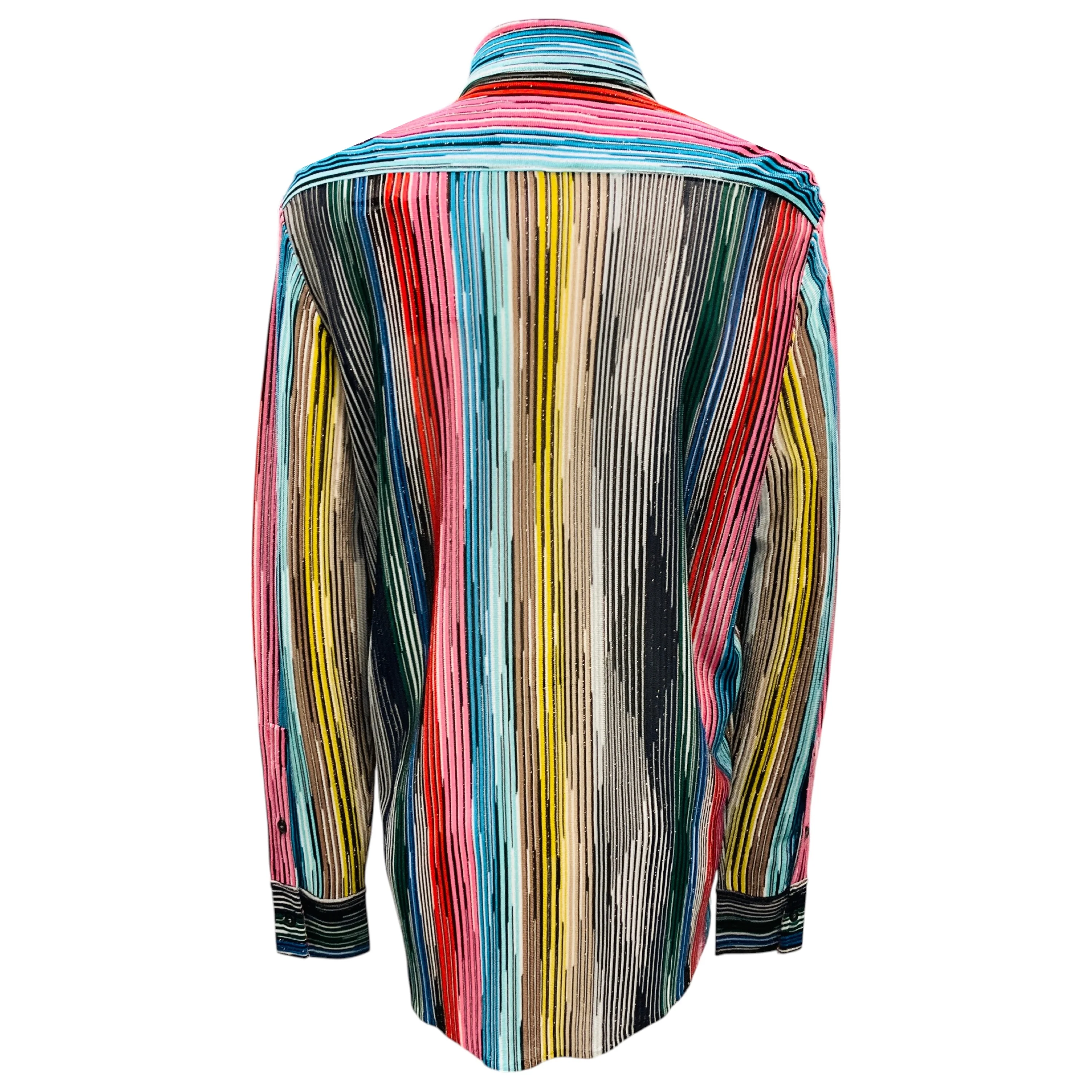 Missoni Multi Striped Metallic Knit Long Sleeved Shirt - Image 3