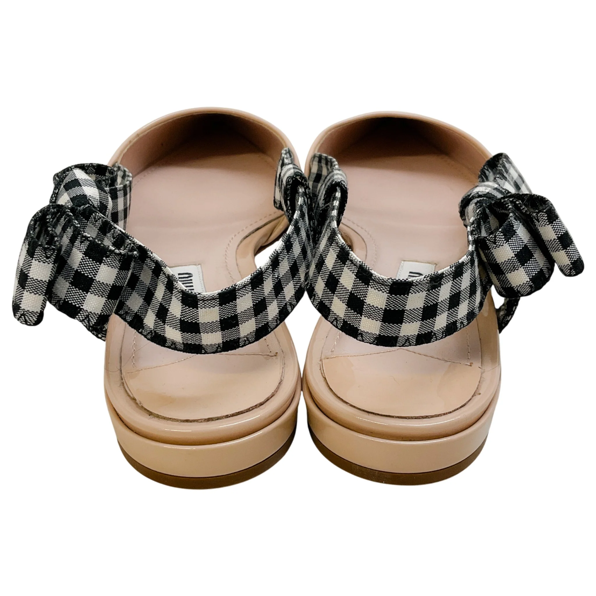 Miu Miu Nude Patent Leather Flats with Black / White Gingham Slingback - Image 5
