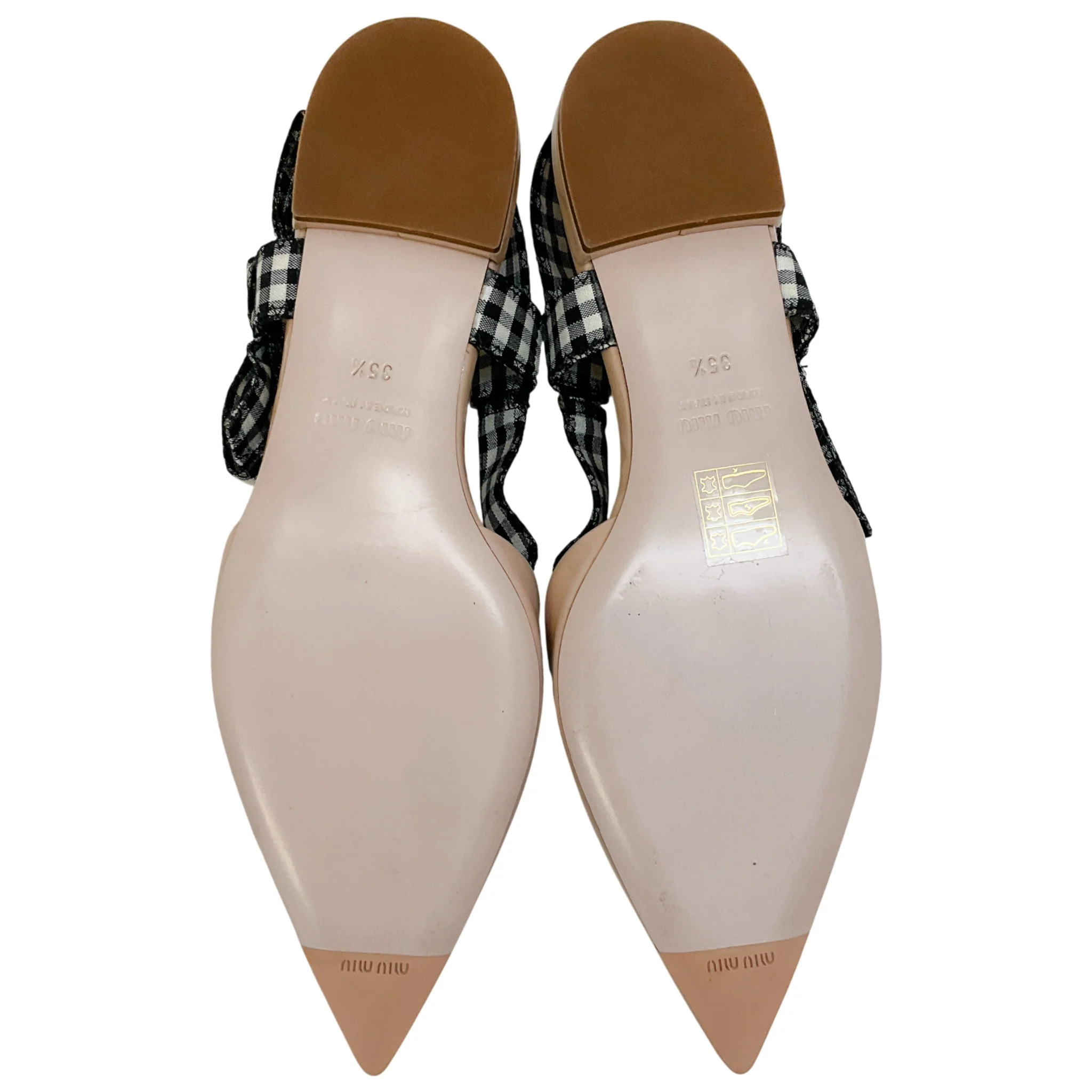 Miu Miu Nude Patent Leather Flats with Black / White Gingham Slingback - Image 6