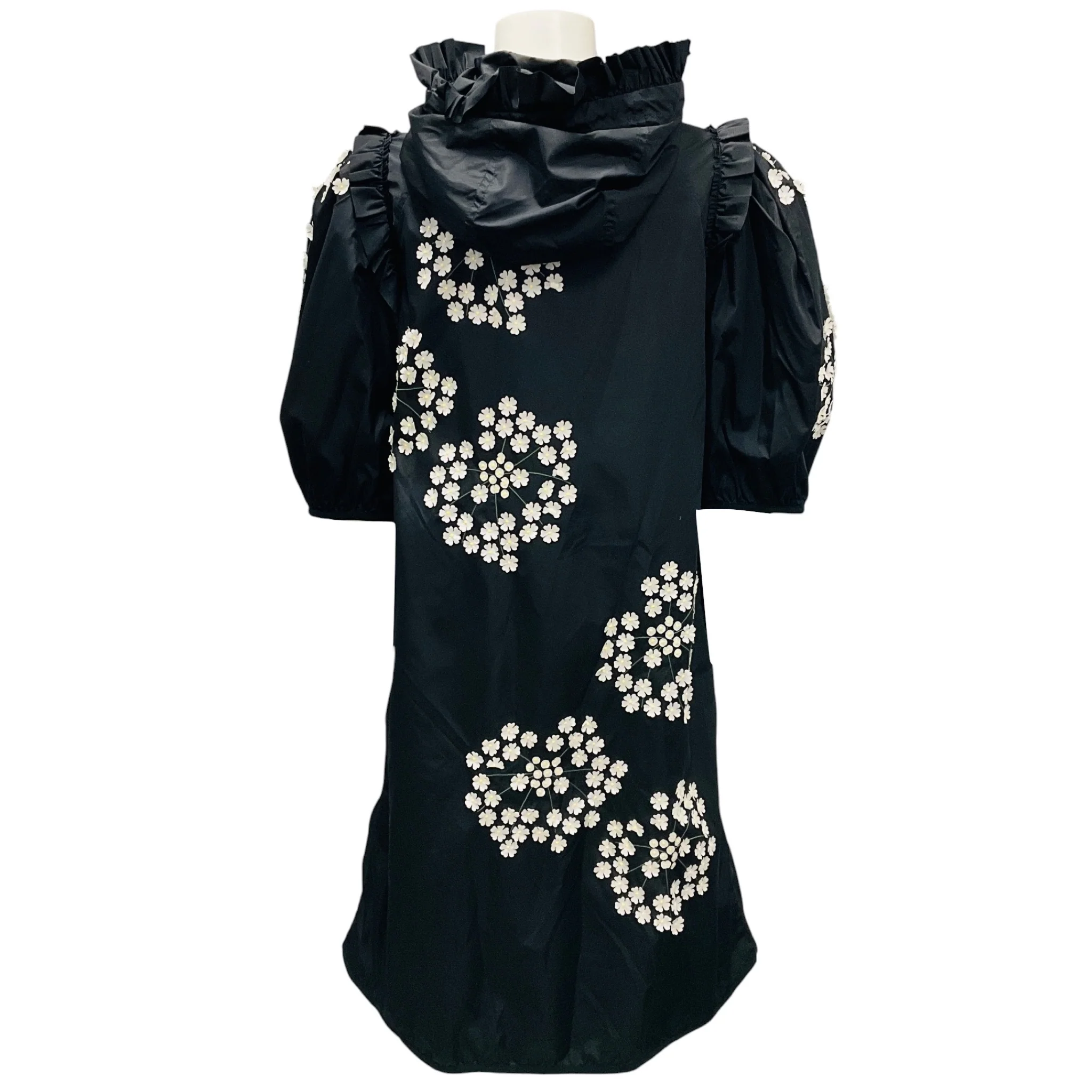 Moncler x Simone Rocha Black / White Floral Applique Primrose Coat - Image 3
