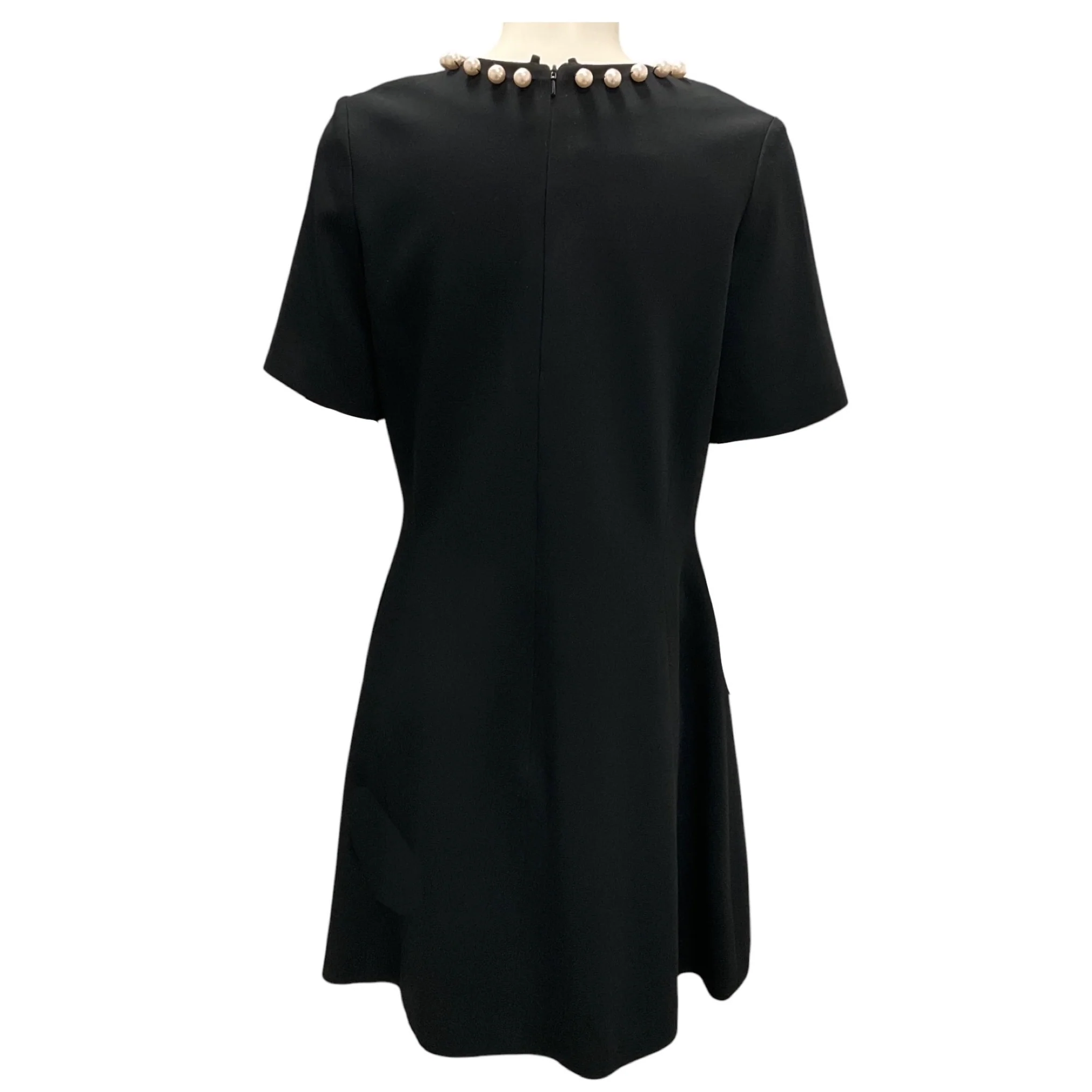 Moschino Couture Black Pearl Embellished Neck Short Sleeved Crepe Cocktail Dress - Image 3