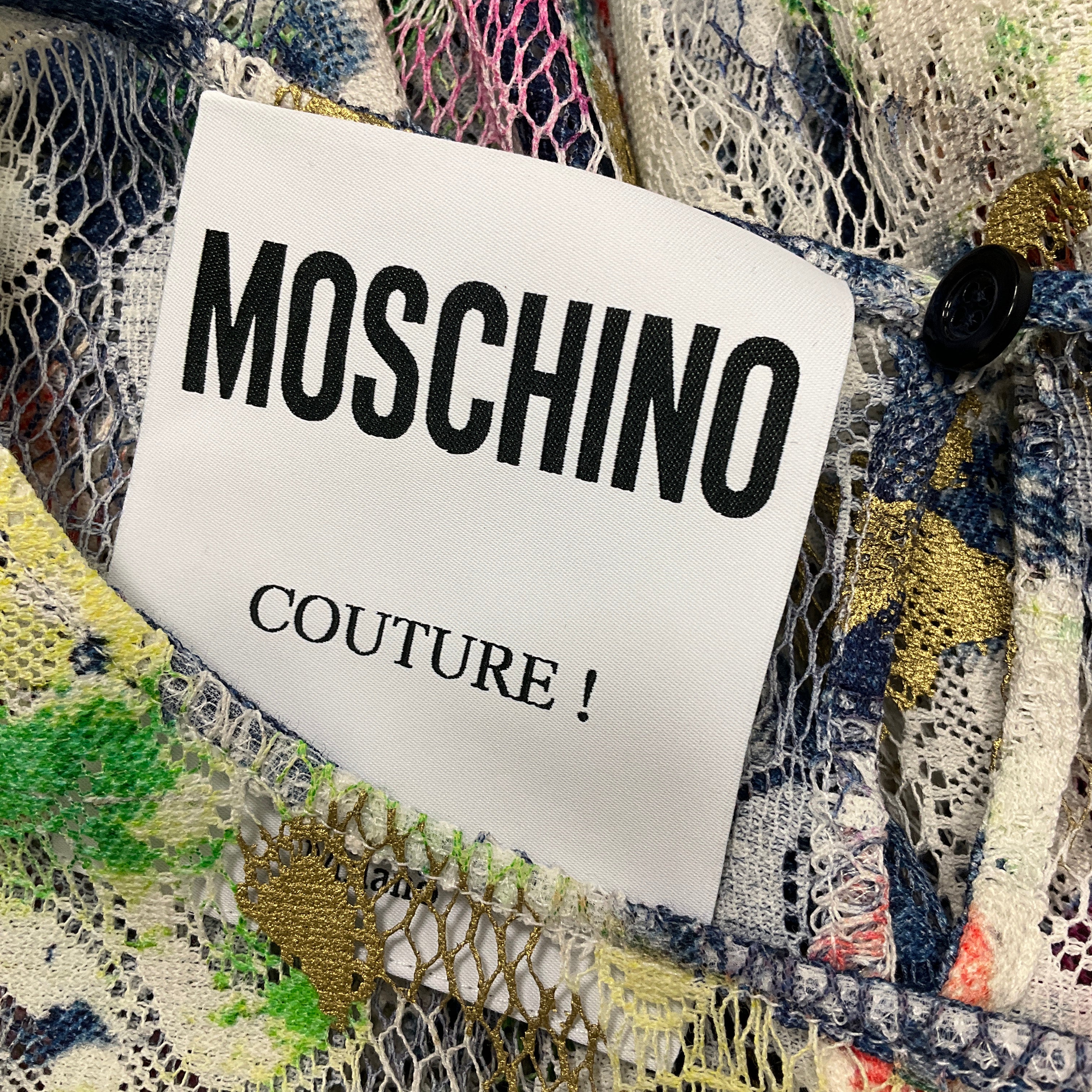 Moschino Couture Ivory / Pink / Blue Multi 2019 Sleeveless Lace Dress - Image 4
