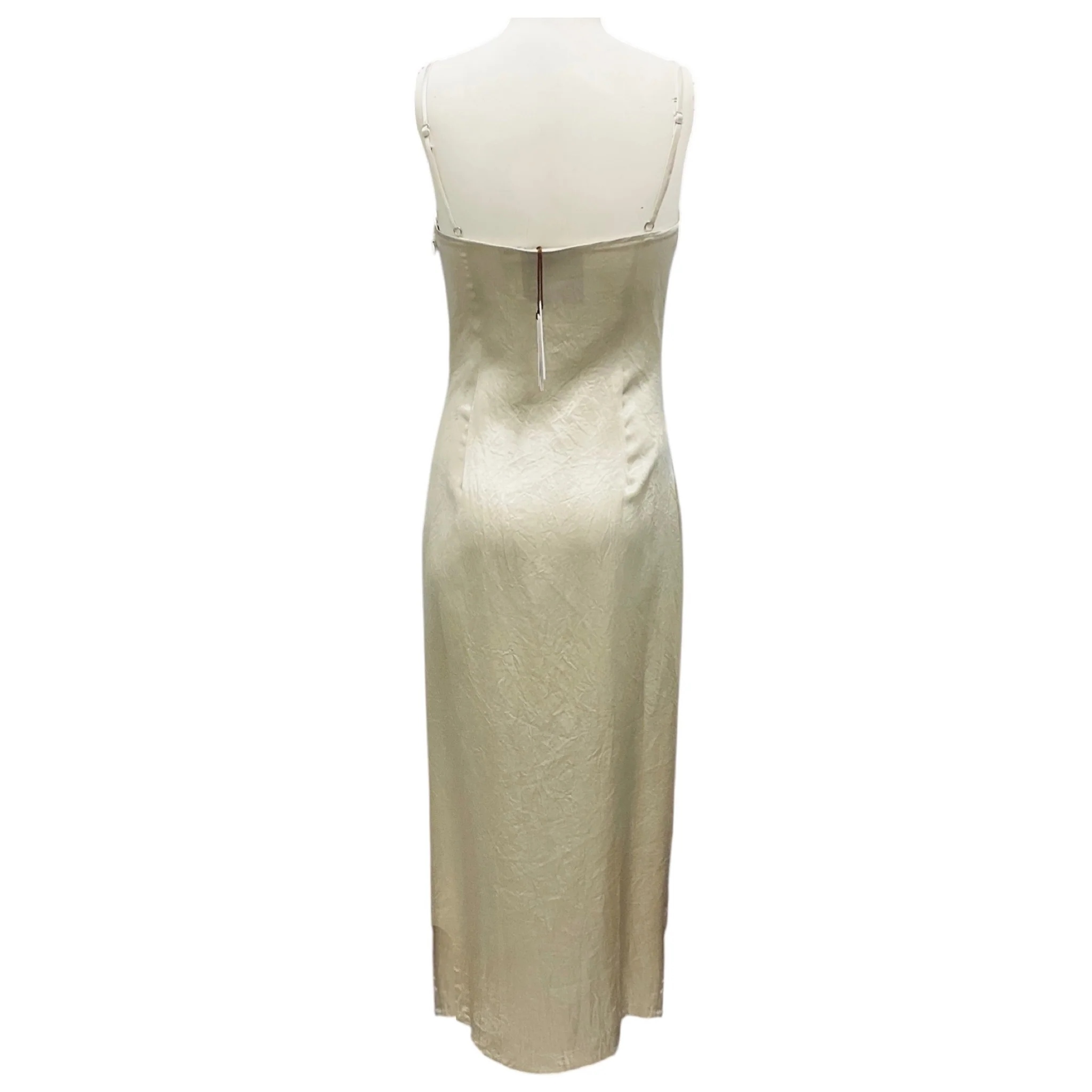 Nanushka Ecru Briar Crinkled Satin Midi Dress with Ruched Detail - Image 3
