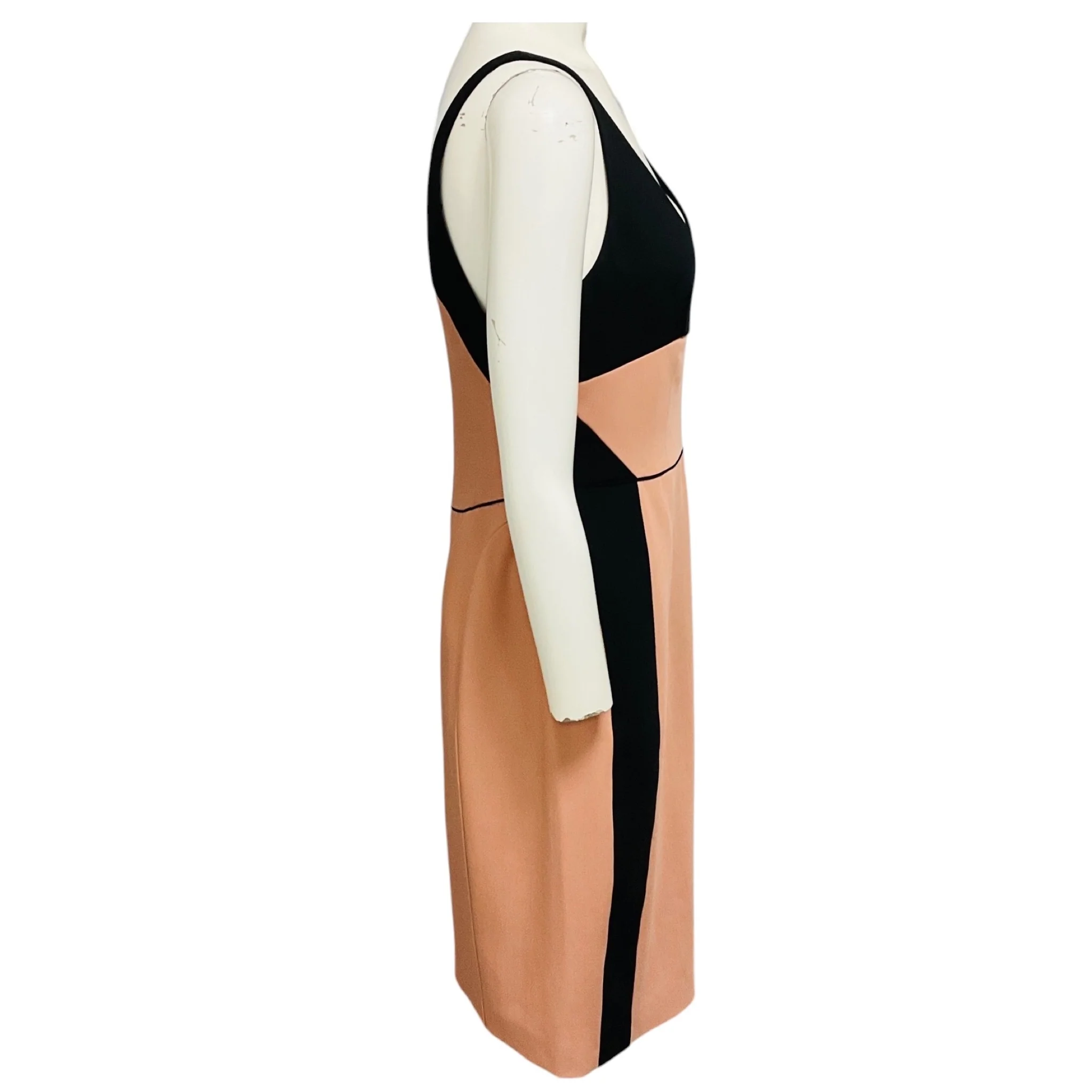 Narciso Rodriguez Blush Pink / Black Colorblock Sleeveless Wool Crepe Midi Dress - Image 2
