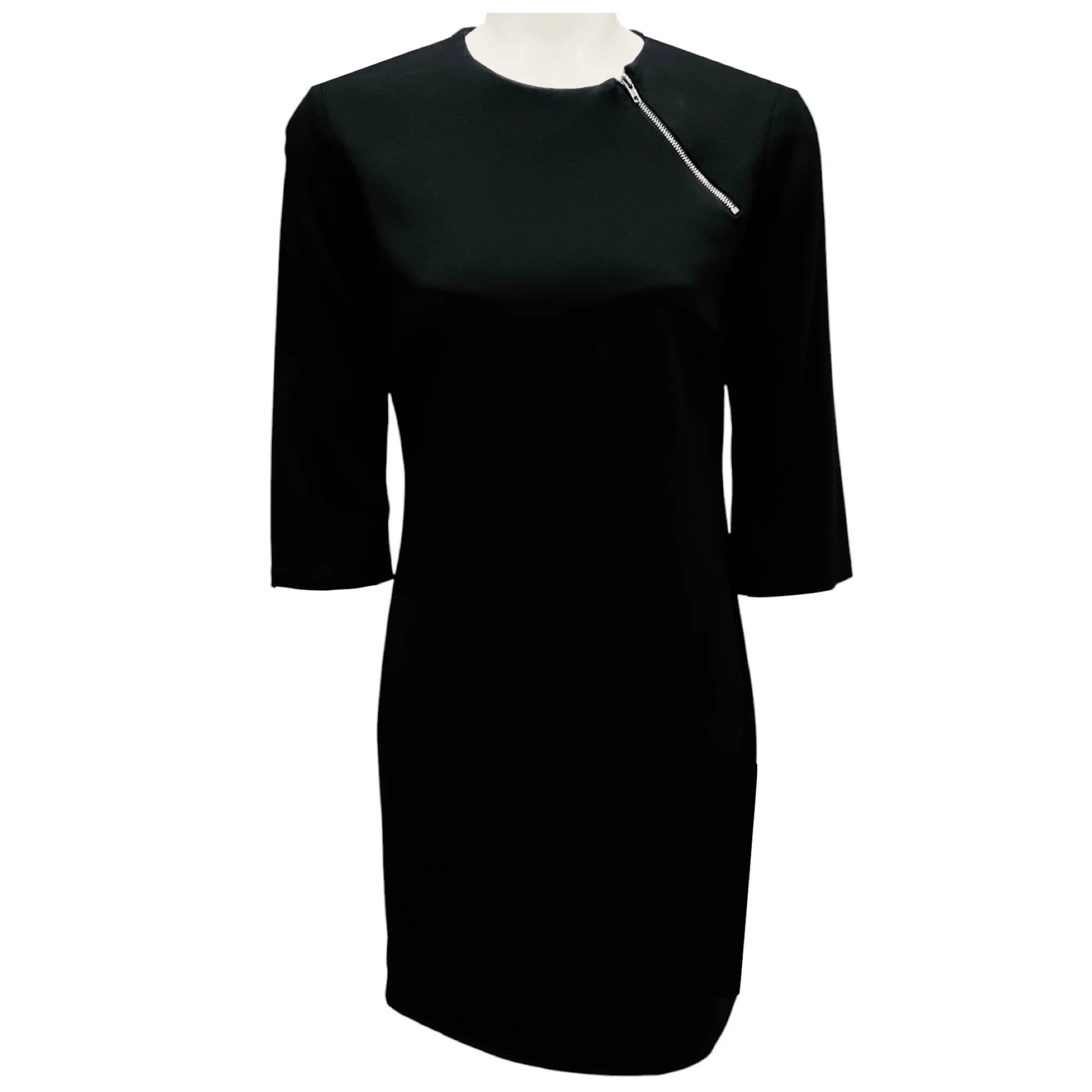 Nellie Partow Black Zipper Detail Stretch Crepe Dress