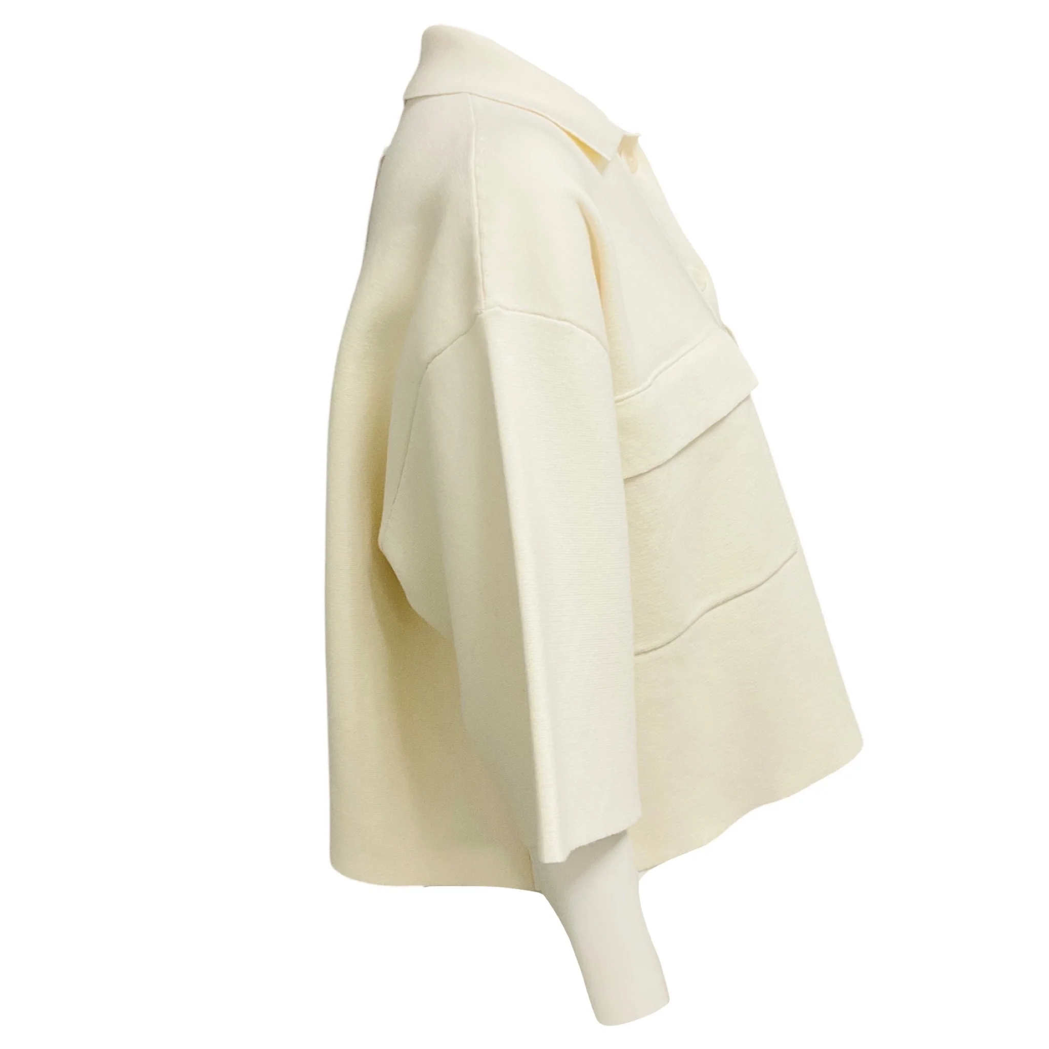 Nude Off White Milano Stitch Knit Short Sleeved Shirt Jacket with Pockets - Image 2