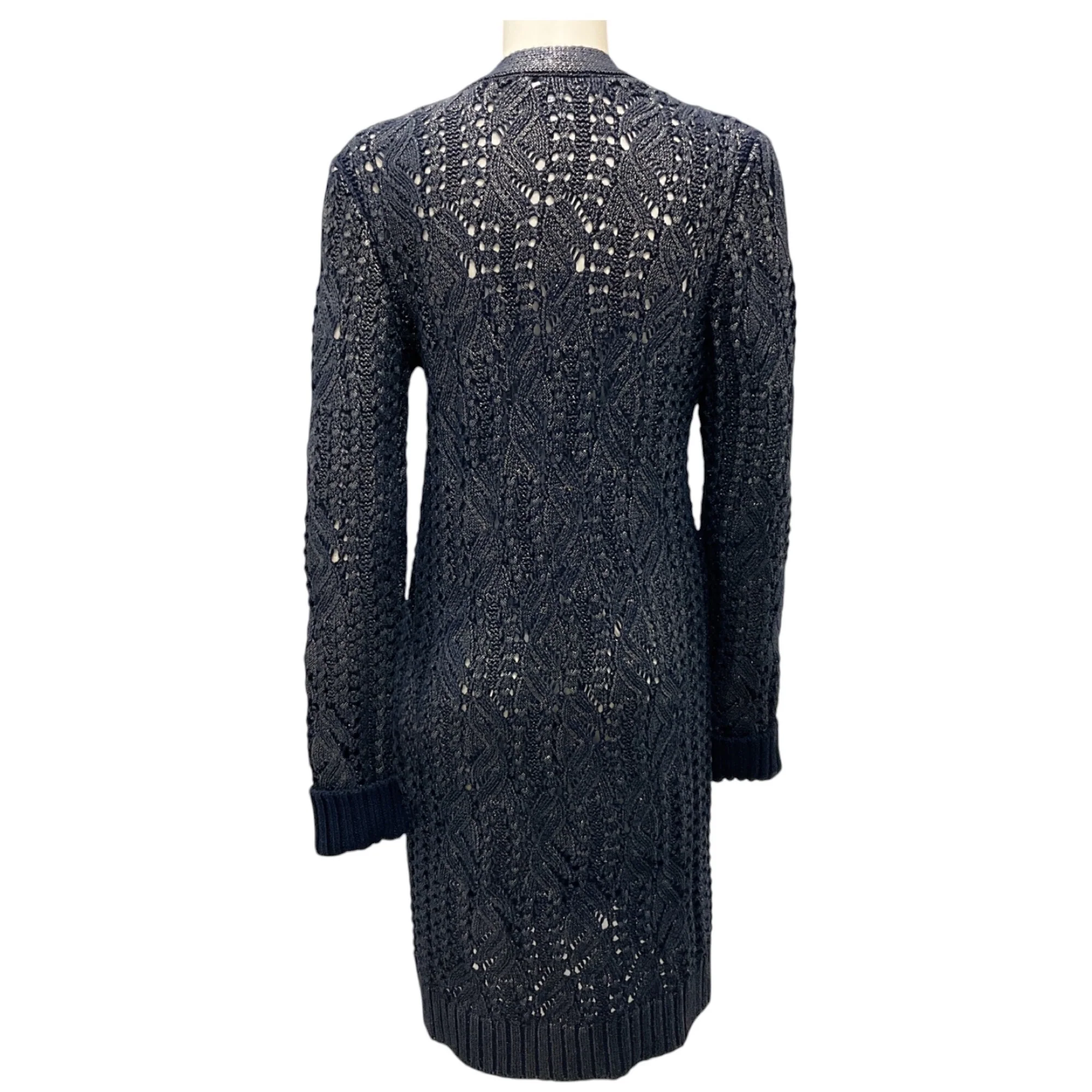 Oscar de la Renta 2013 Navy Metallic Knit Long Cardigan Sweater - Image 3