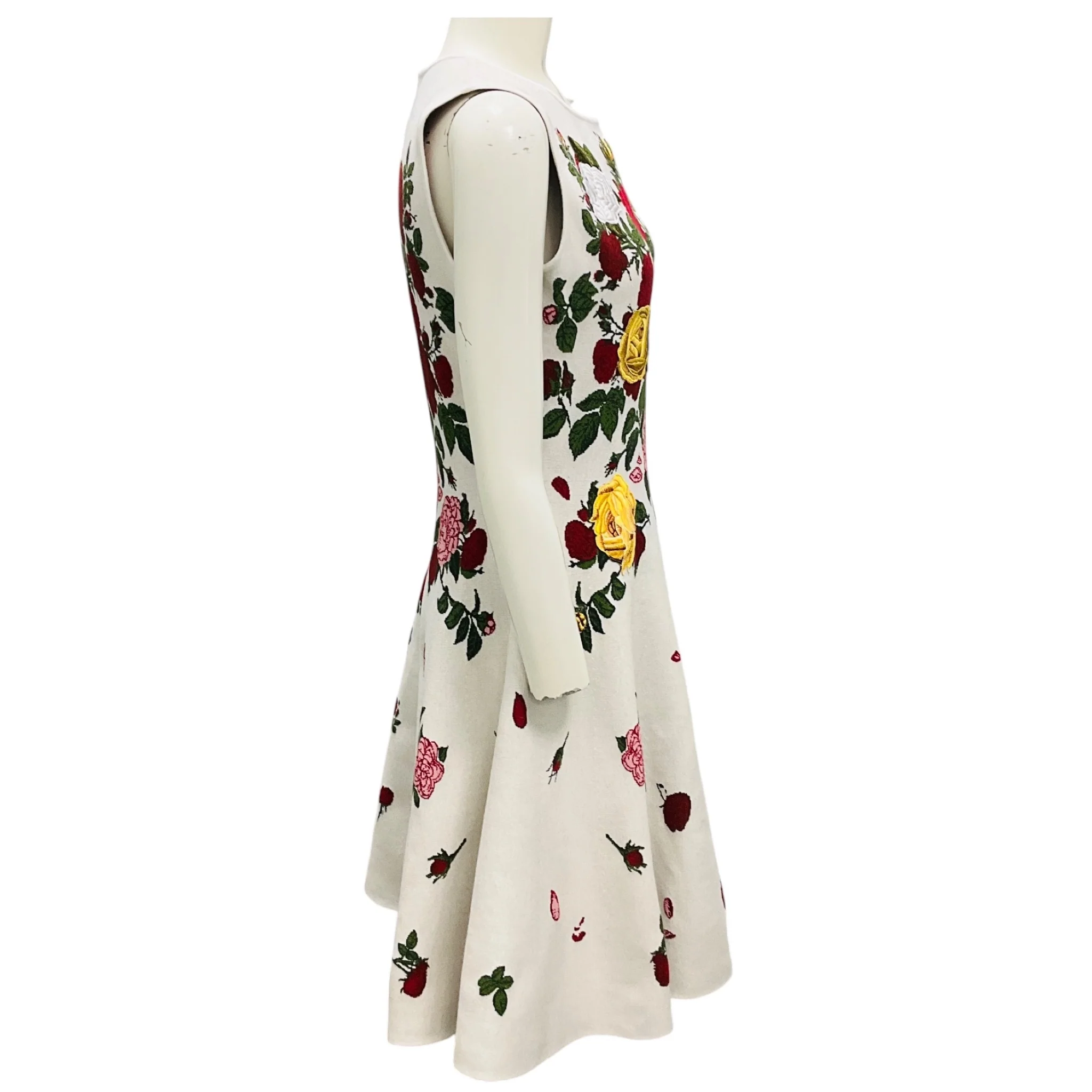 Oscar de la Renta Ivory Multi Degrade Rose Jacquard Fit and Flare Dress - Image 2