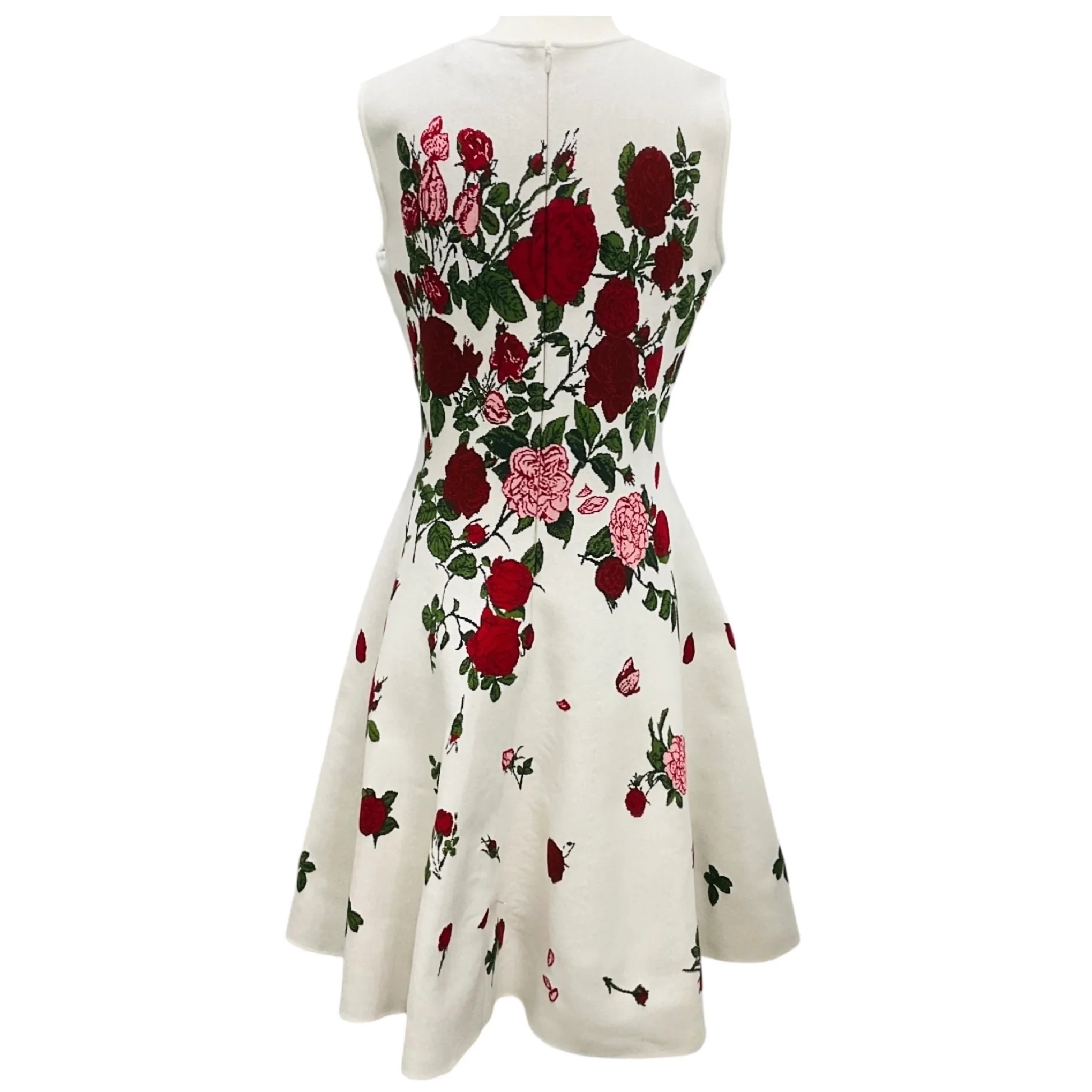 Oscar de la Renta Ivory Multi Degrade Rose Jacquard Fit and Flare Dress - Image 3