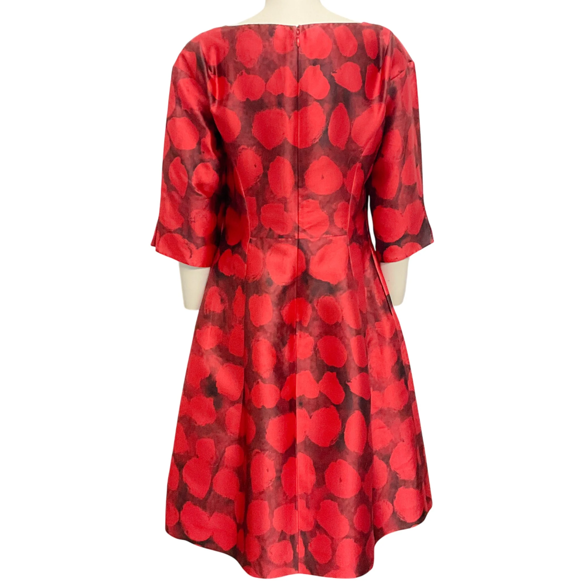 Oscar de la Renta Red / Black Silk 3/4 Sleeve Dress - Image 3
