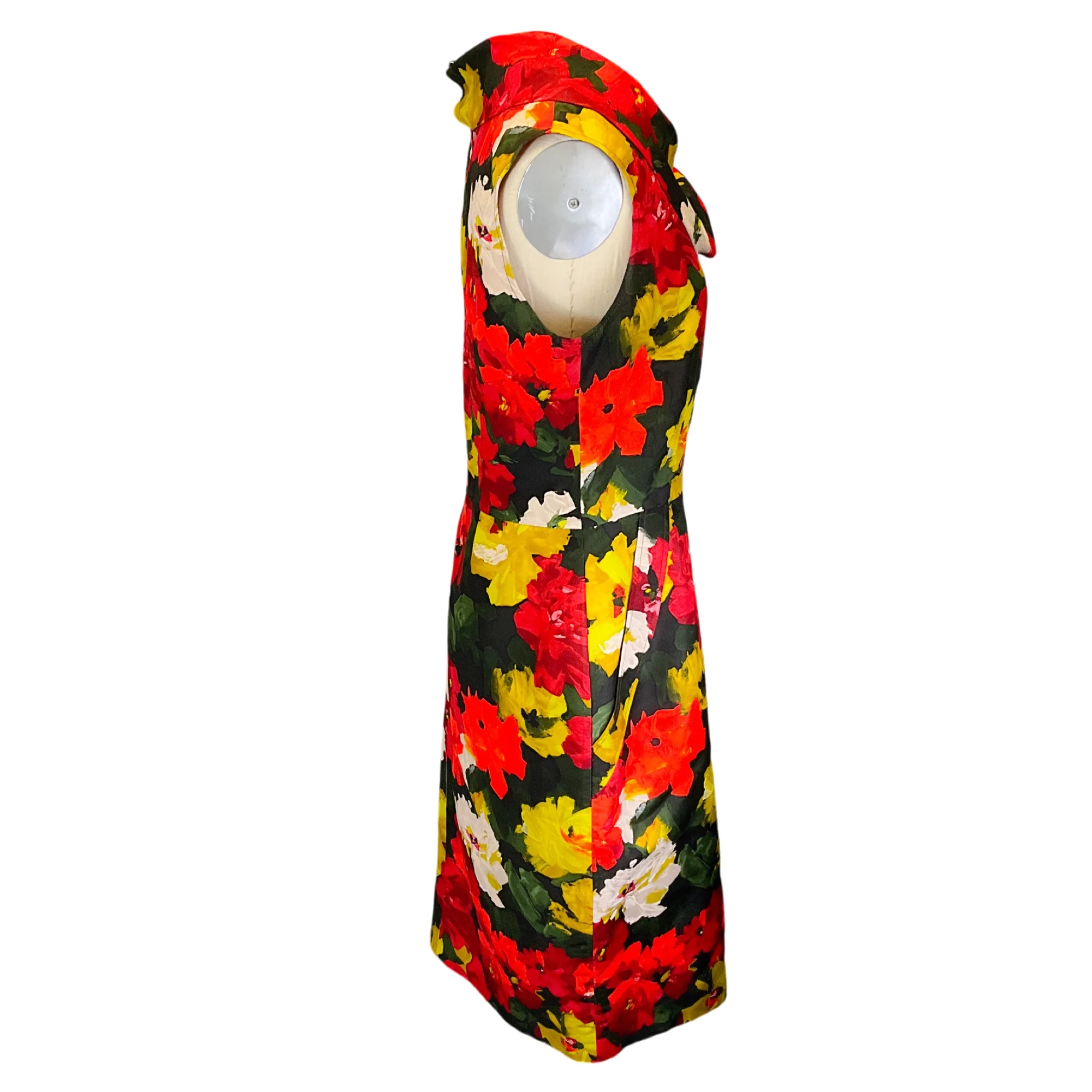 Oscar de la Renta Red Multi Floral Printed Midi Dress - Image 2