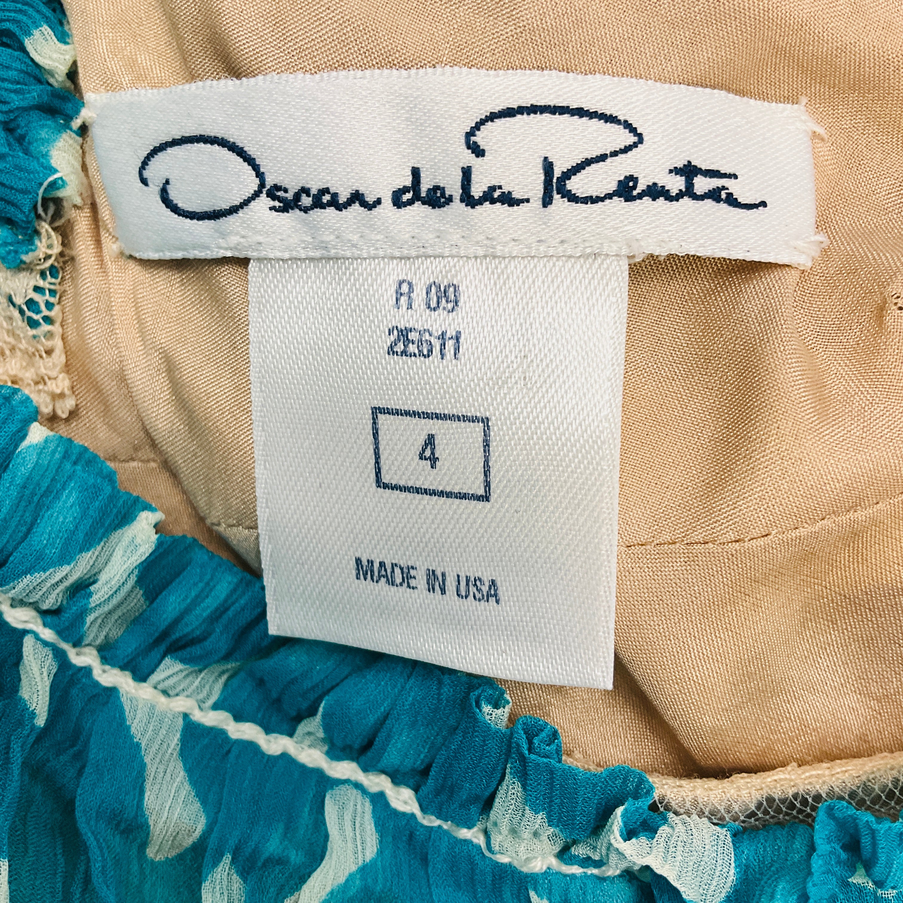 Oscar de la Renta Turquoise Ruffled Sleeveless Silk Chiffon Cocktail Dress - Image 4
