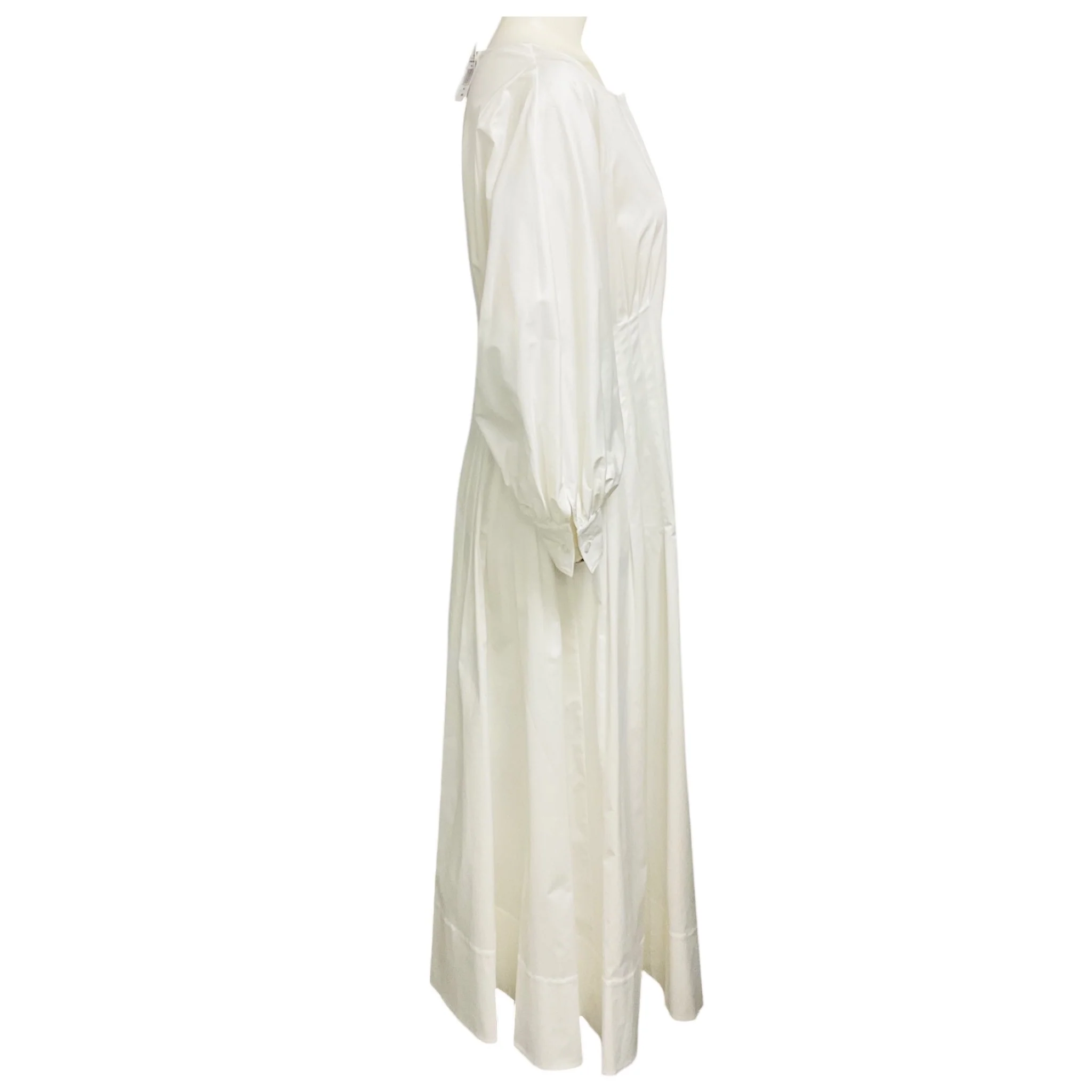 Oscar de la Renta White Pearl Embellished Puff Sleeved Cotton Midi Dress with Slip - Image 2