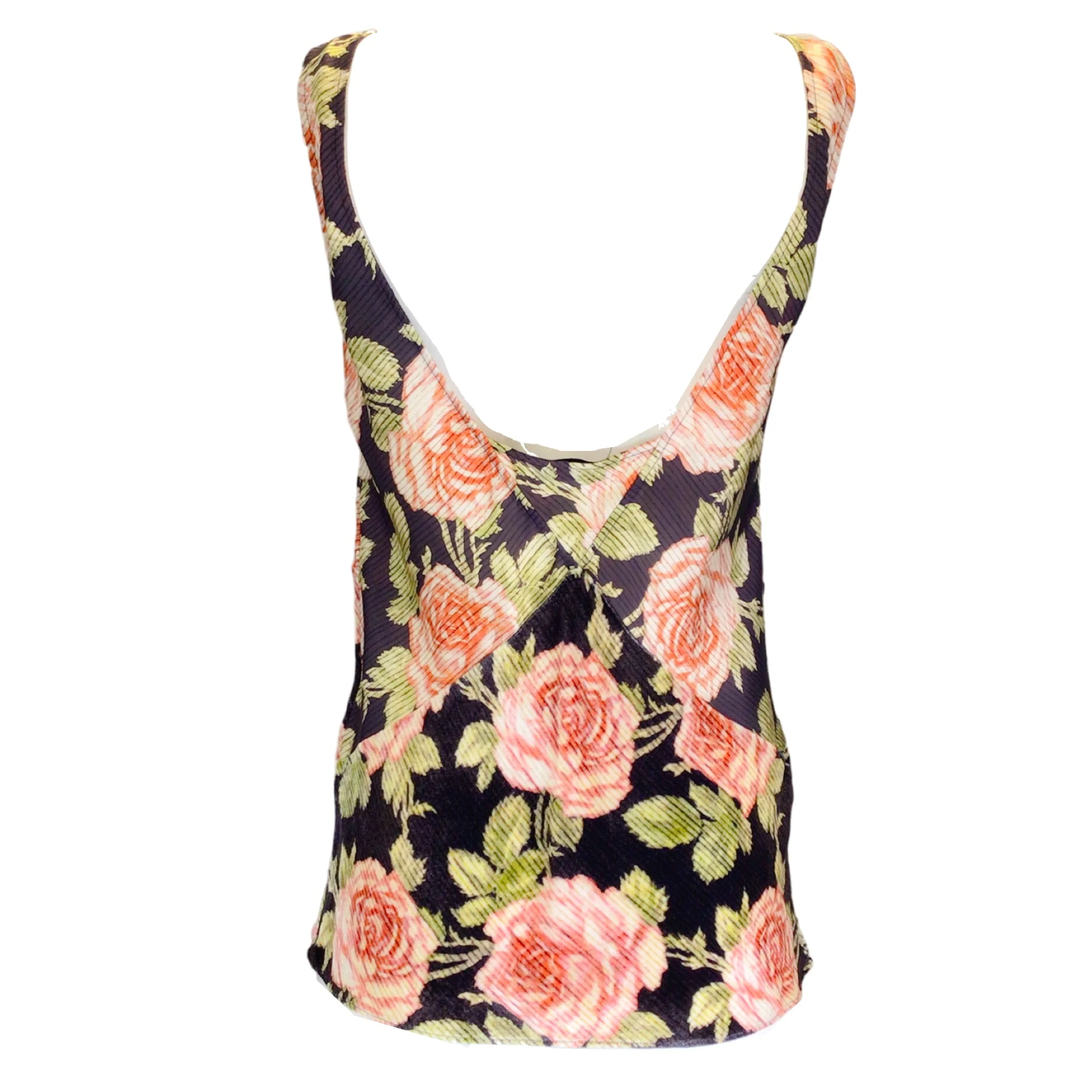 Paco Rabanne Brown / Pink Multi Silk and Velvet Mixed Media Floral Rose Print V-Neck Blouse - Image 3
