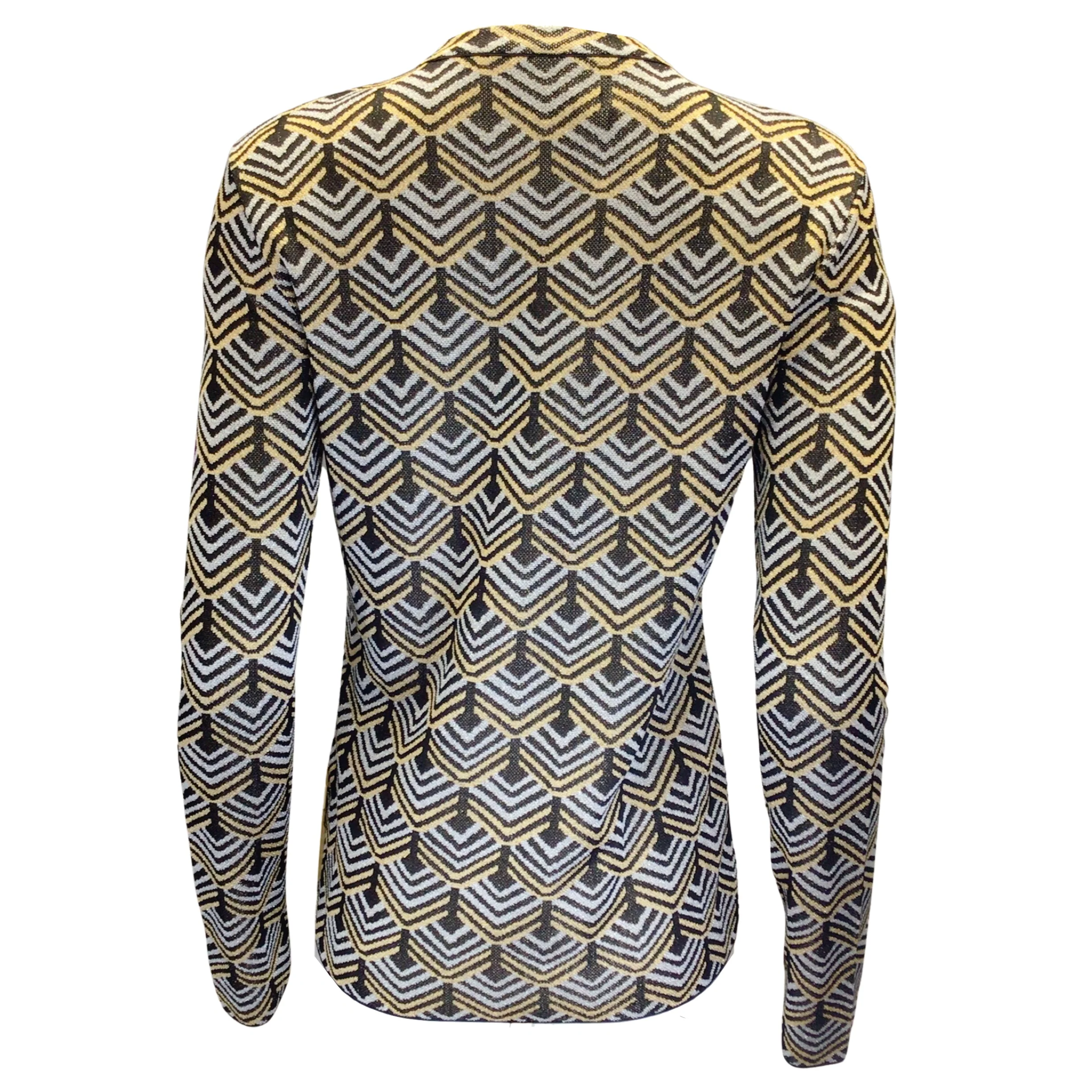Paco Rabanne Gold / Black / Silver Metallic Geometric Patterned Knit Cardigan Sweater - Image 3