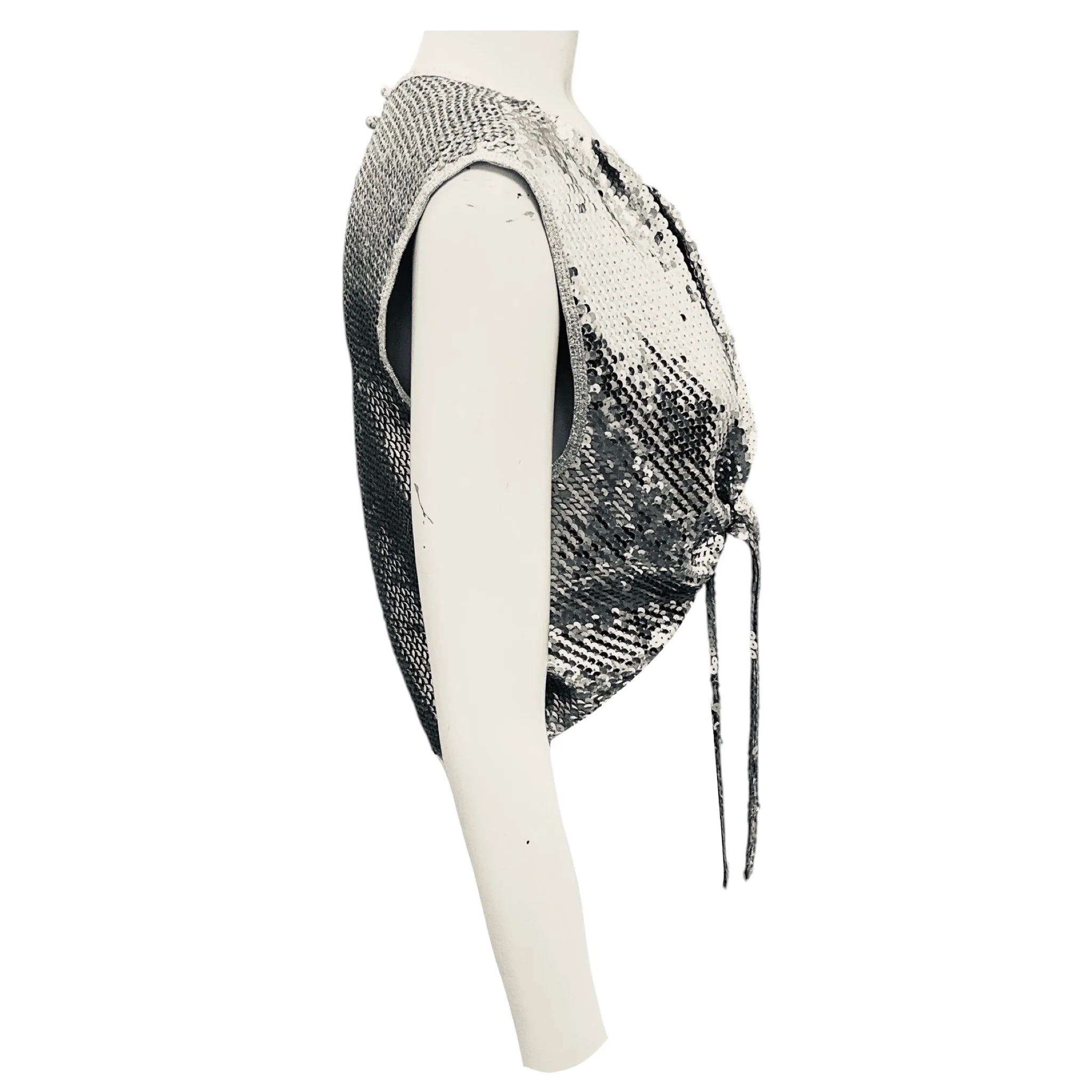 Paco Rabanne Silver Draped Sequin Top - Image 2