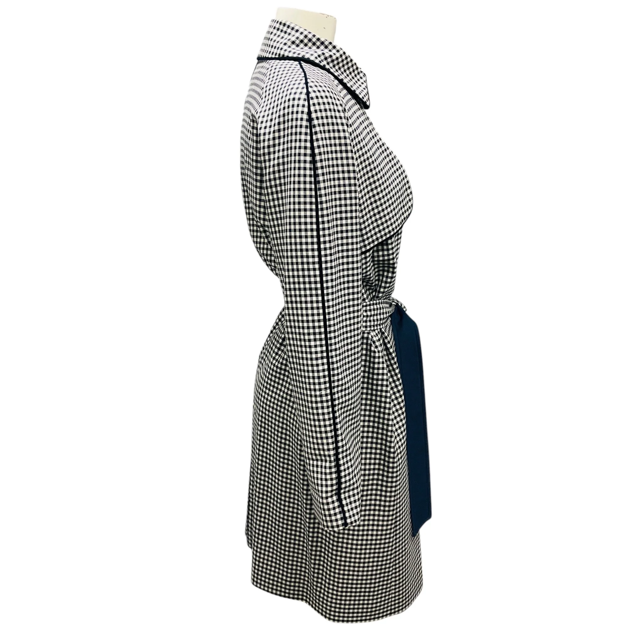 Paul Stuart Navy Blue / White Gingham Check Trench Coat with Belt - Image 2