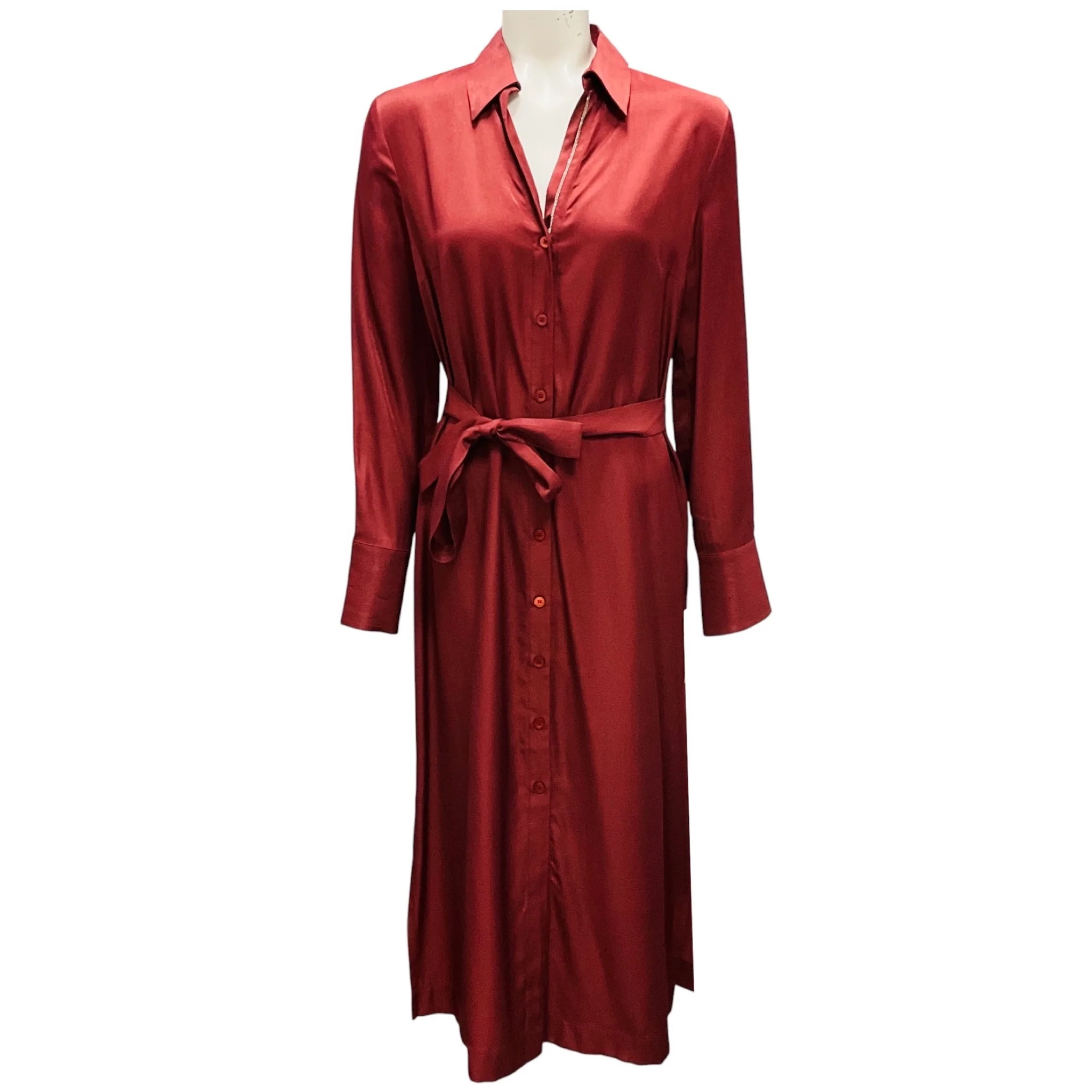 Peserico Deep Red Monili Bead Embellished Midi Dress with Tie