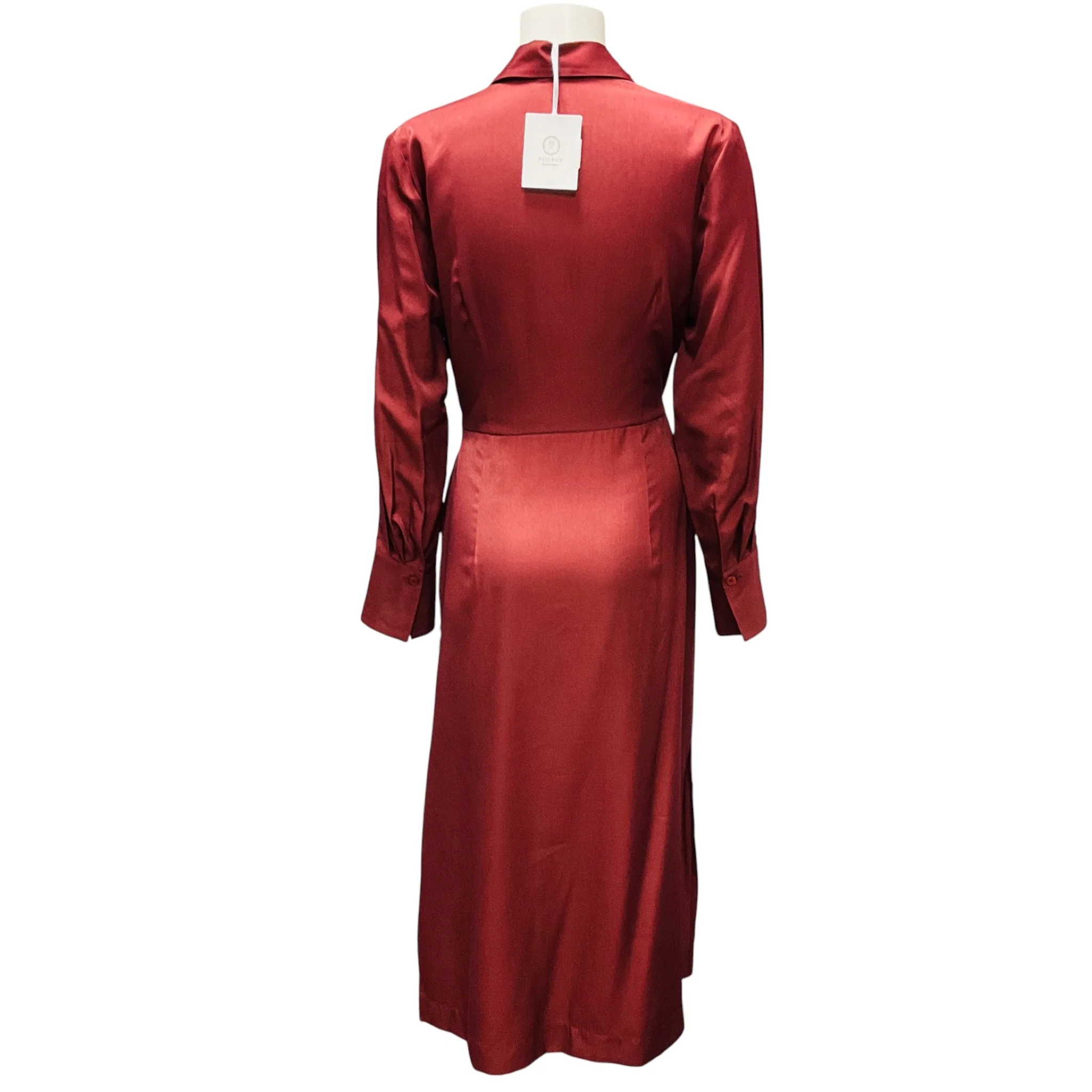 Peserico Deep Red Monili Bead Embellished Midi Dress with Tie - Image 3