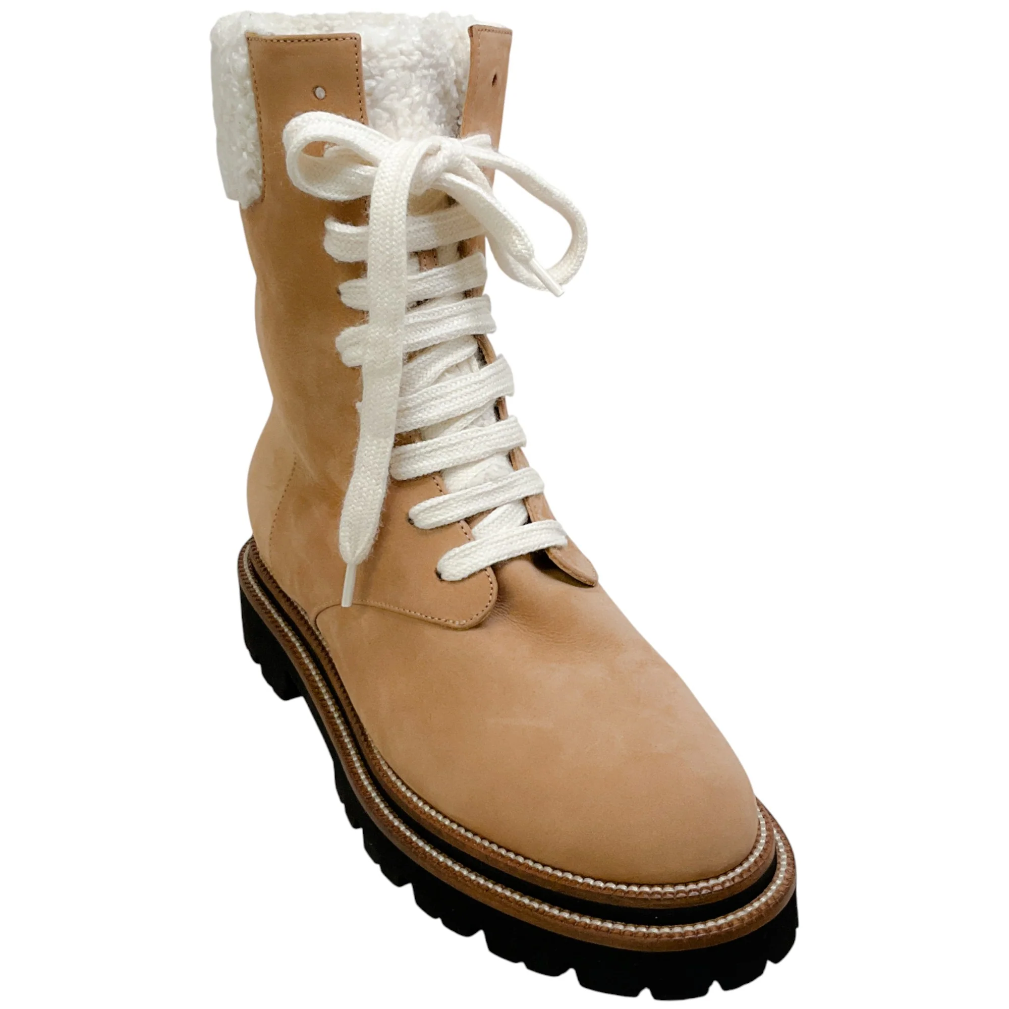 Peserico Tan Suede Shearling Lined Hiking Boots